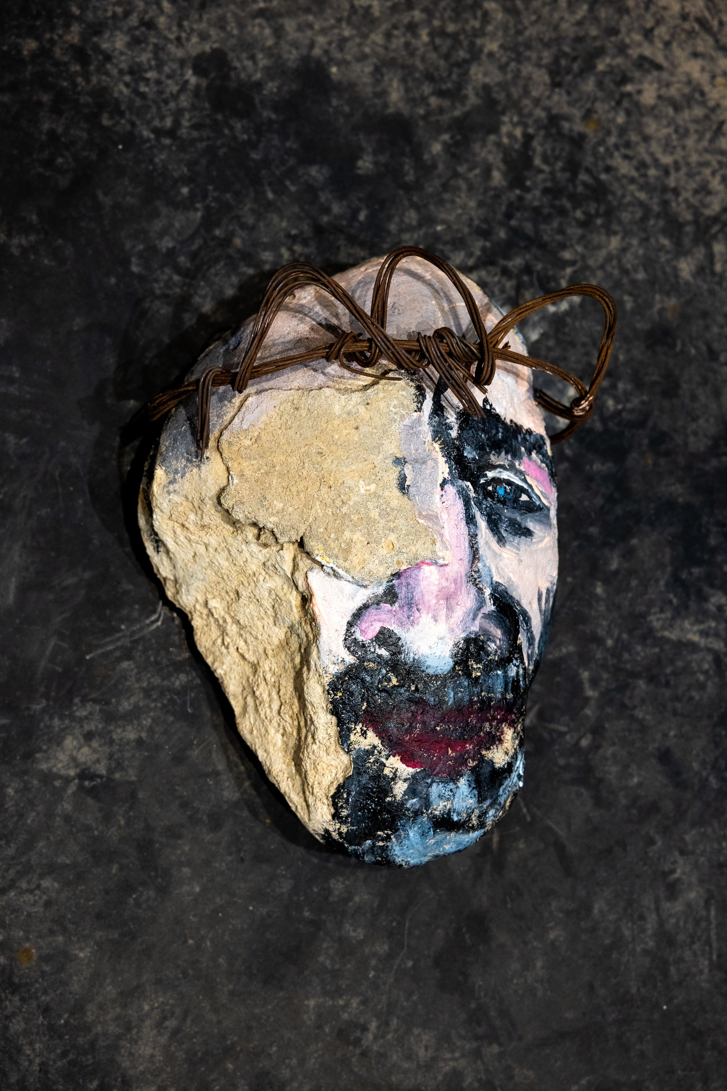 King’s stone head on a plate, 2024. Haim Sokol’s artists website