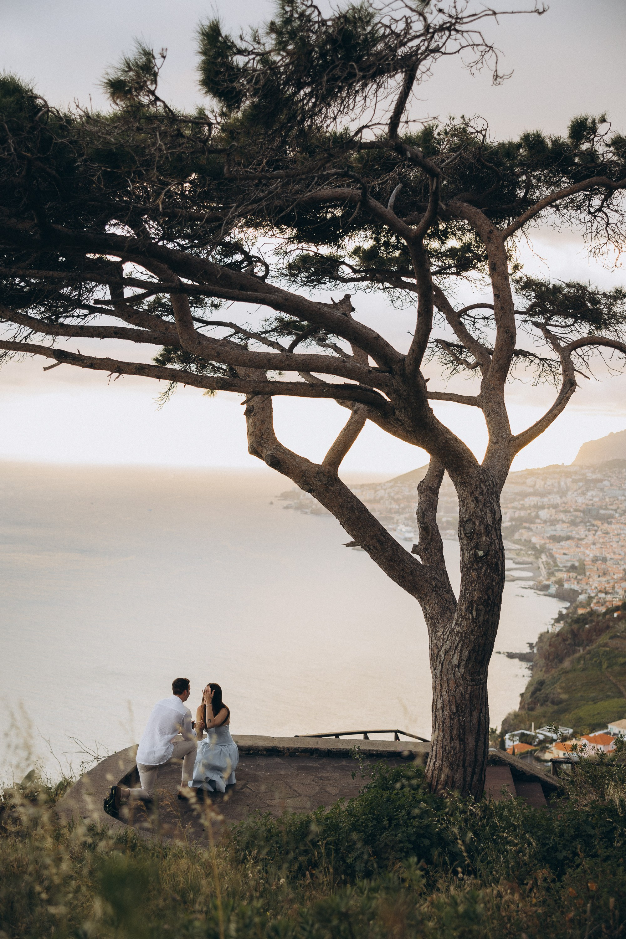 Surprise proposal in Funchal — couple sharing emotional moment in Madeira.