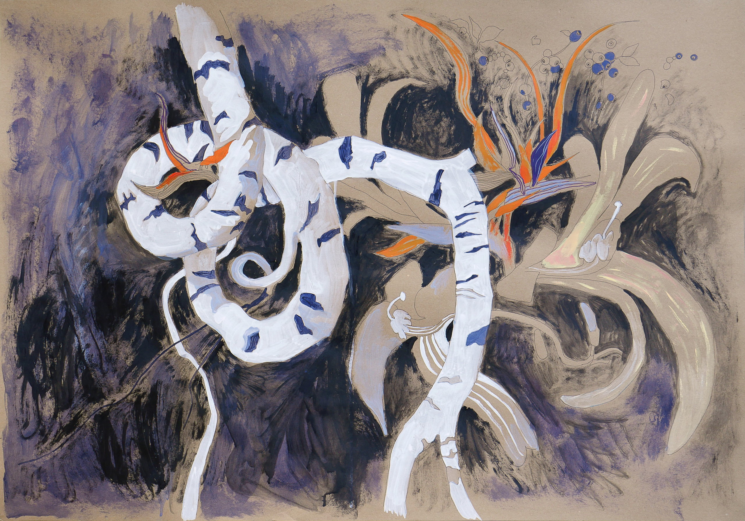 Birch, 2022Craft paper, acrylic, 100 x 70 cm. 