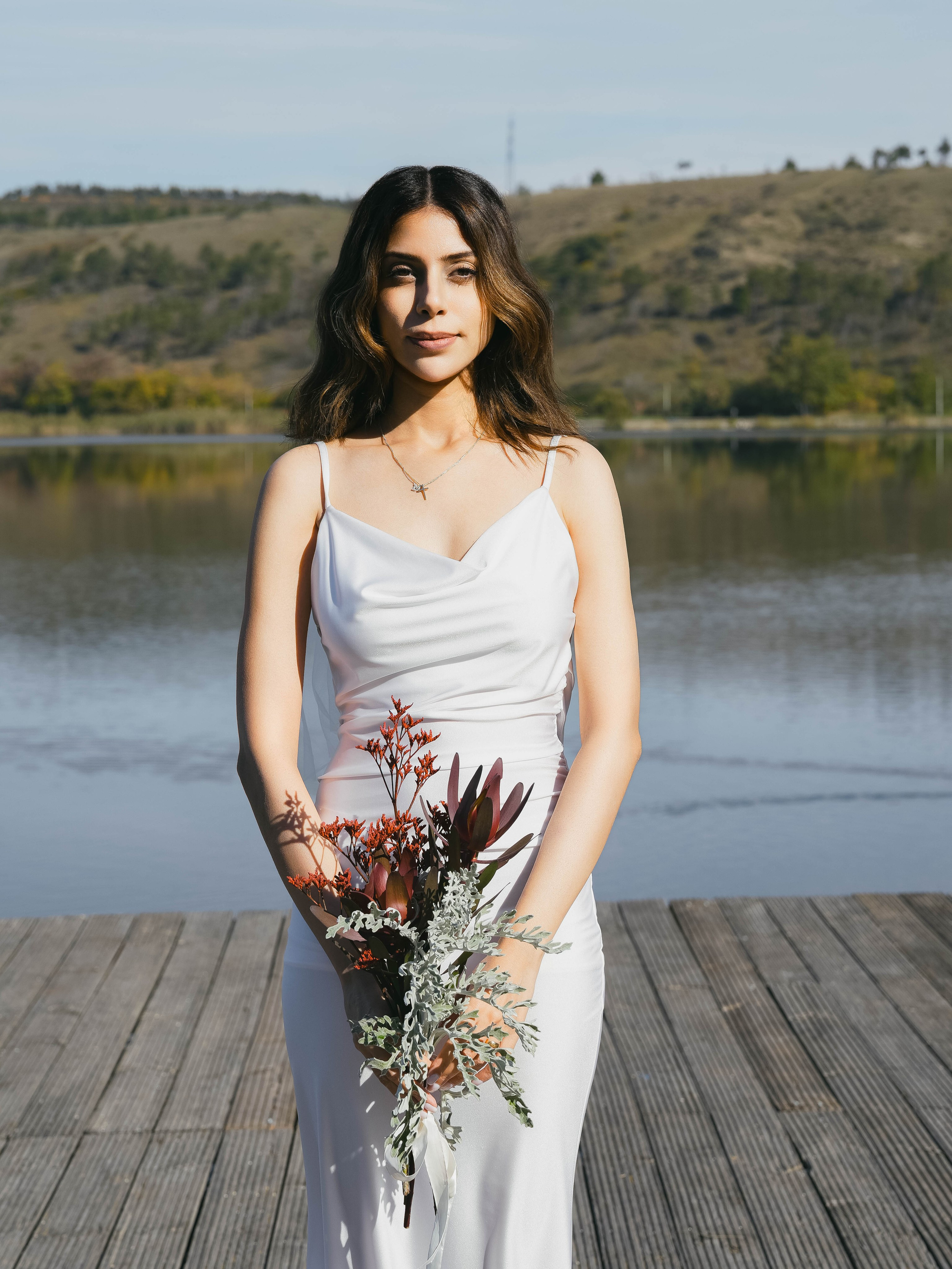 Bride in fall light at Lisi Lake, Tbilisi