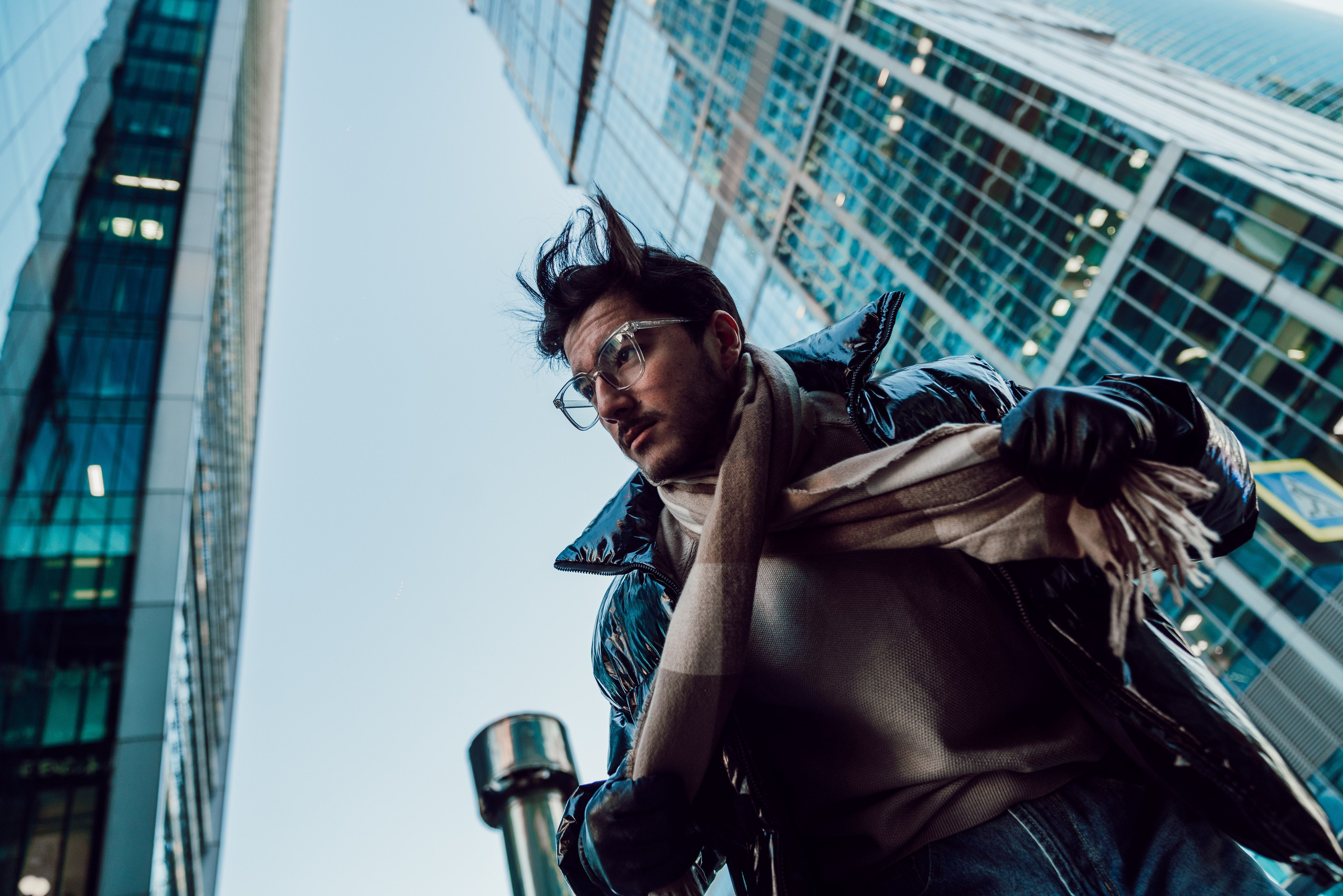 Male portrait on the background of Moscow city. Photographer in Uzbekistan and Samarkand Djasur Marupov