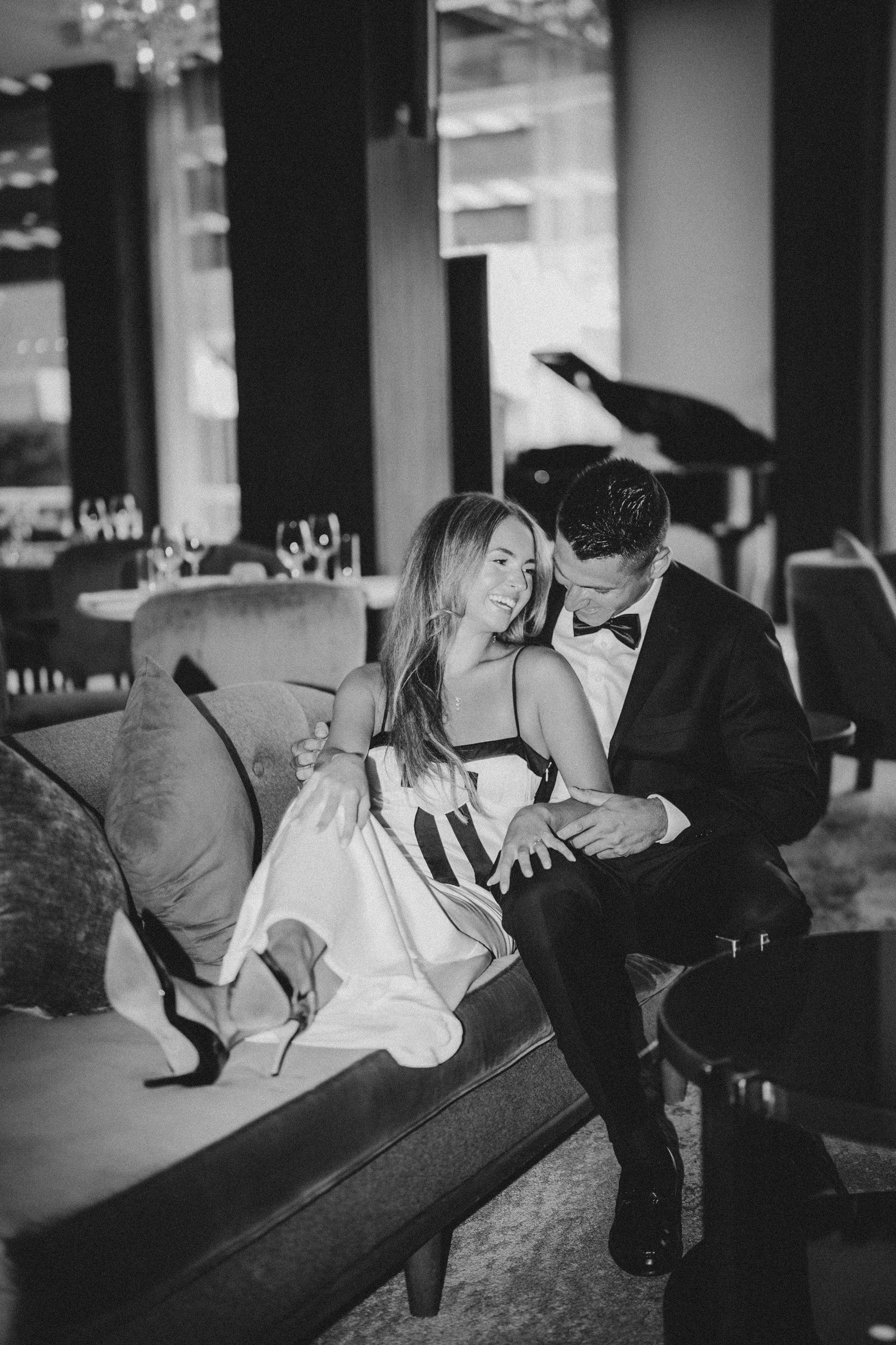 Engagement photo shoot at the hotel. Portrait and wedding photographer in New York