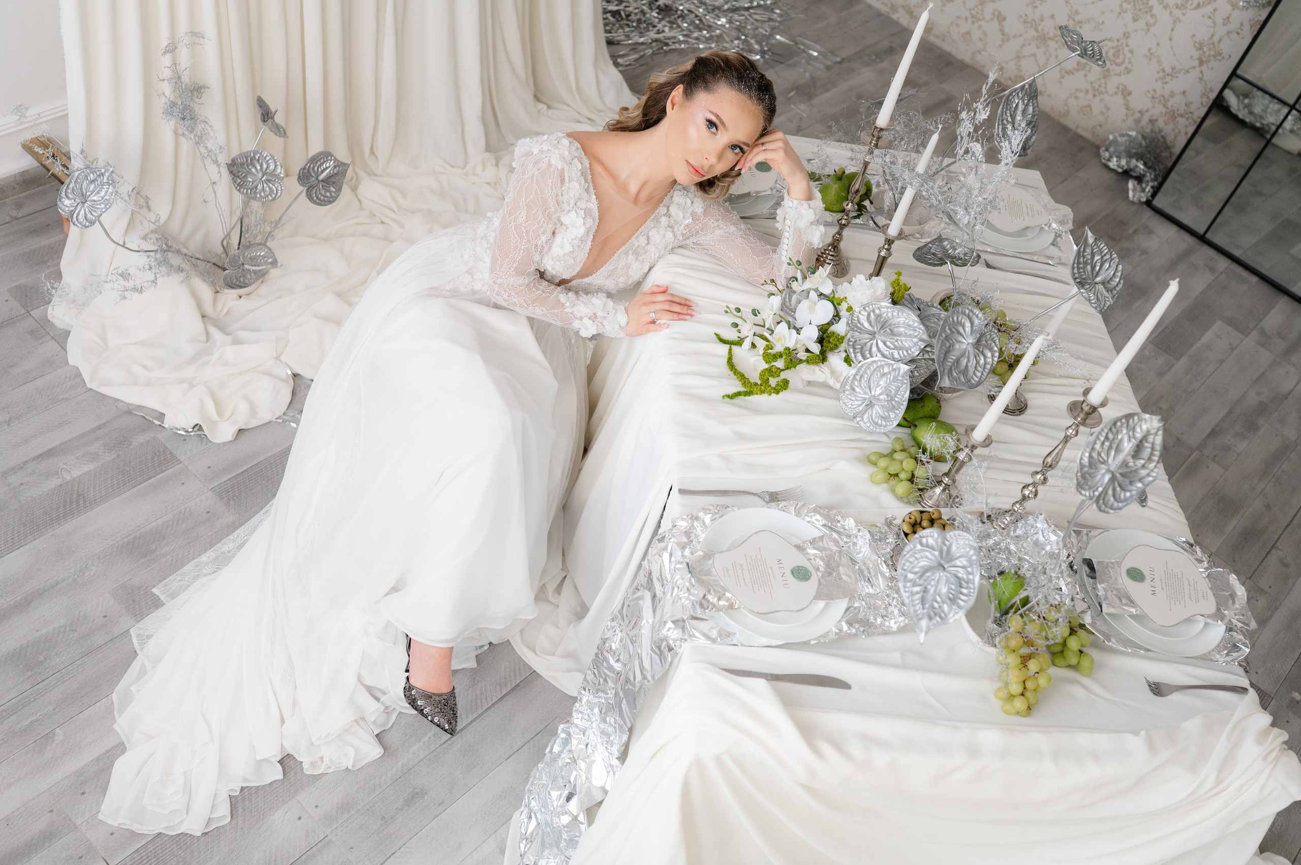 Bride with a concept silver Chrome. Alexandra Hanu Photographer