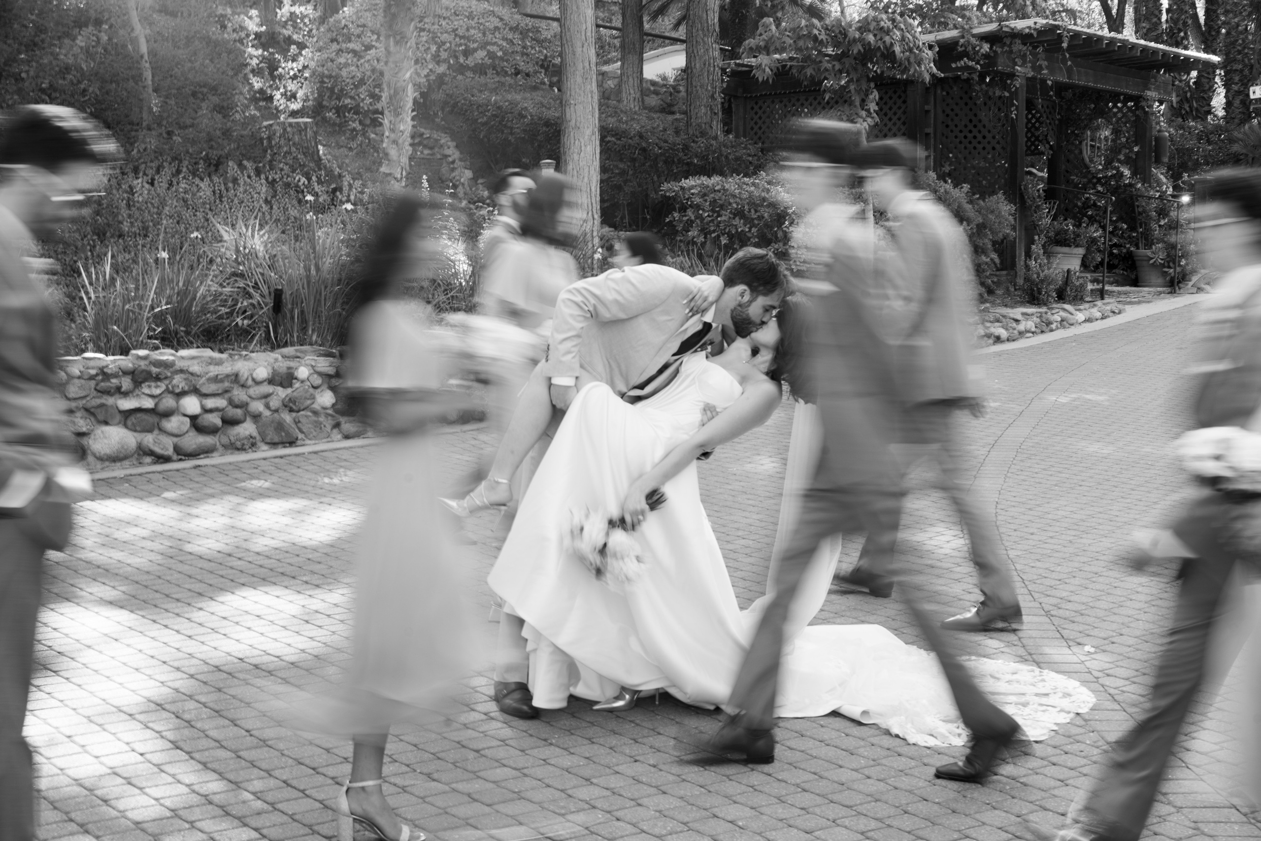 Wedding Bridal Party blurry black and white photo