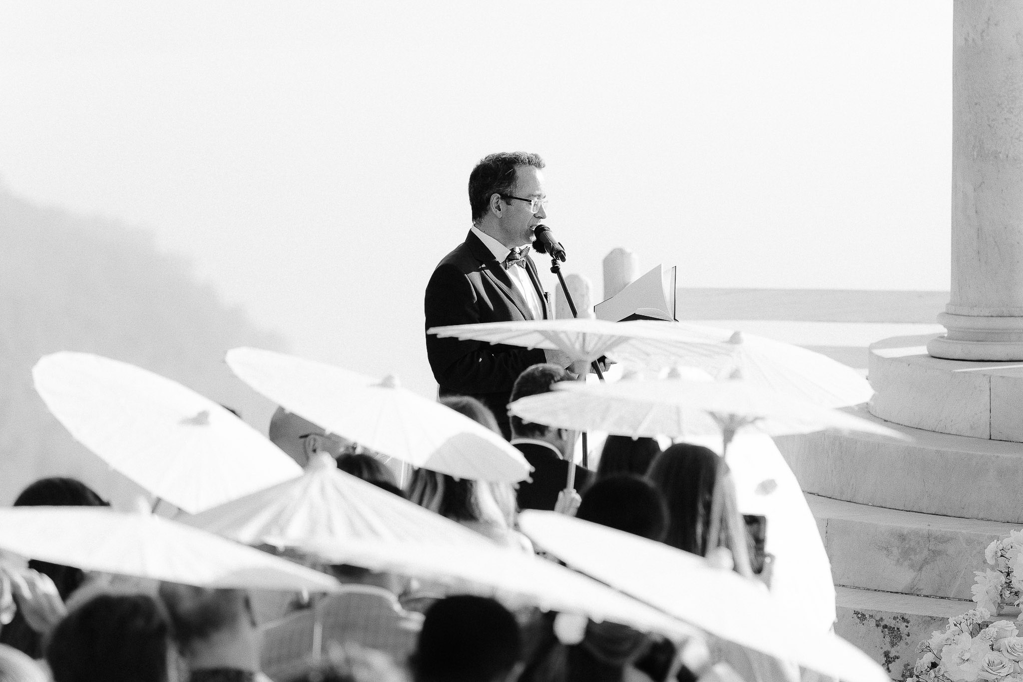 Officiant reading ceremony script at Son Marroig Mallorca