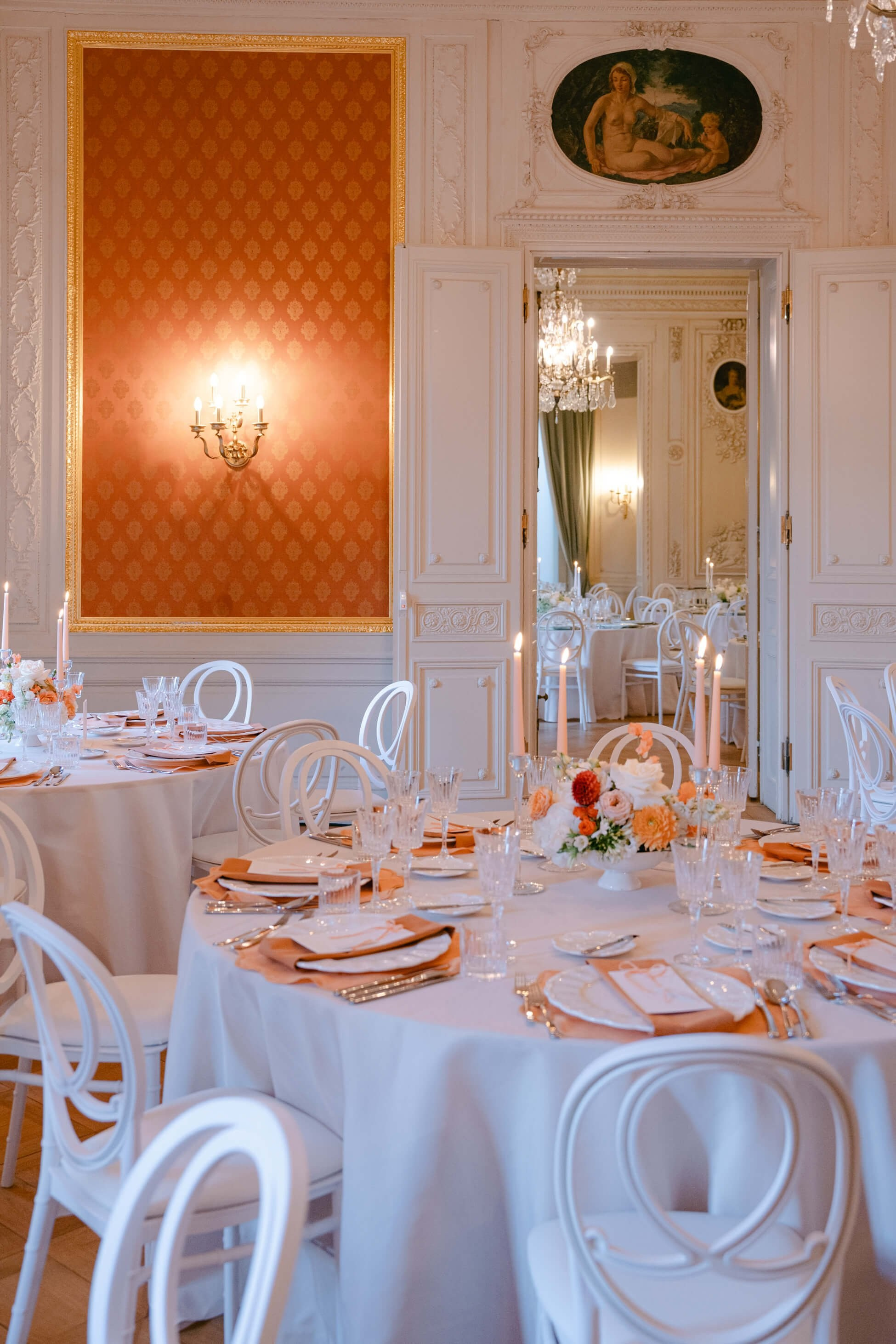 settled tables ready for the celebration, wedding venue Villa Rothschild in Frankfurt