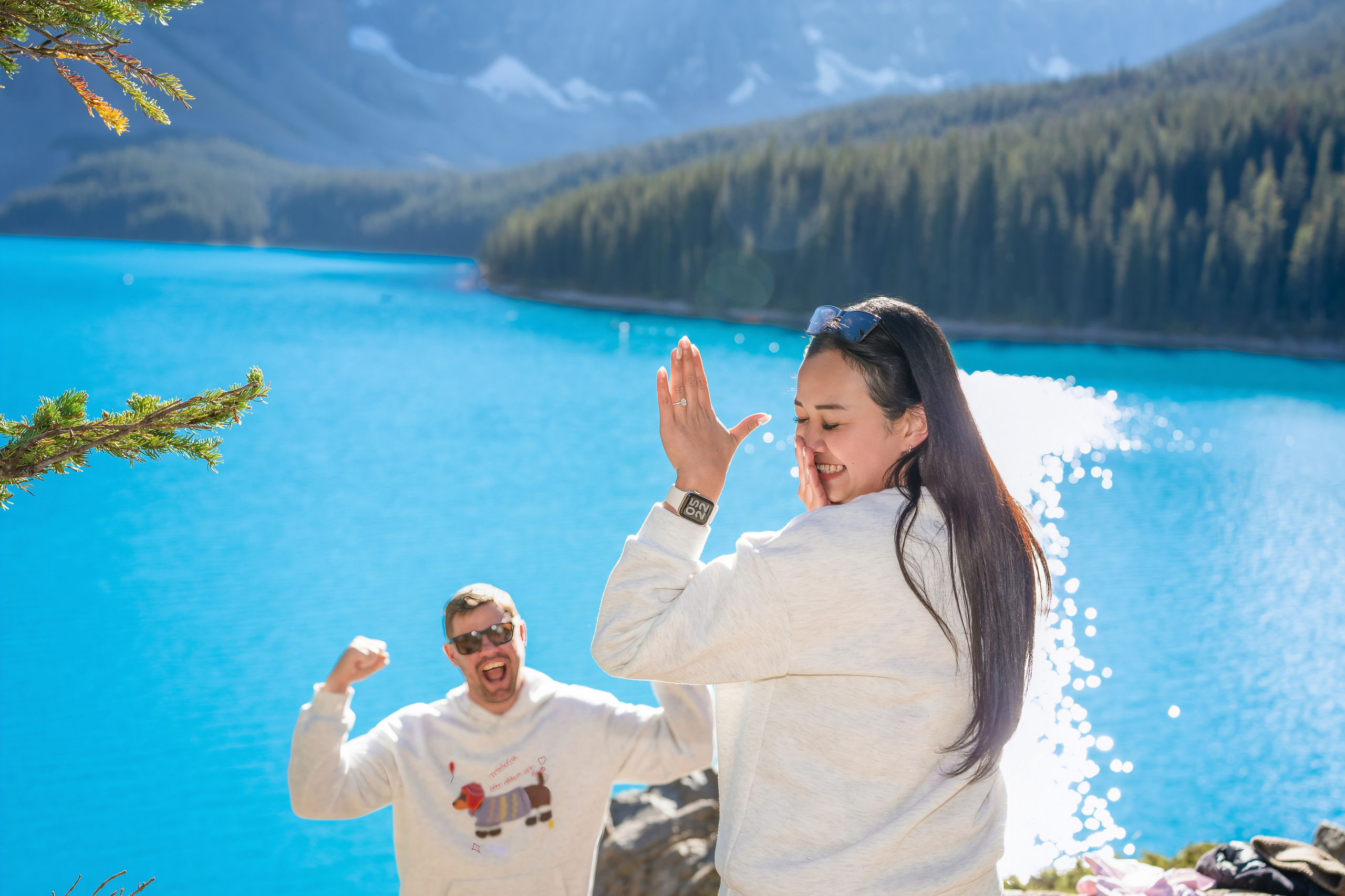 Justin & Kat — Surprise Proposal / Moraine Lake, Banff