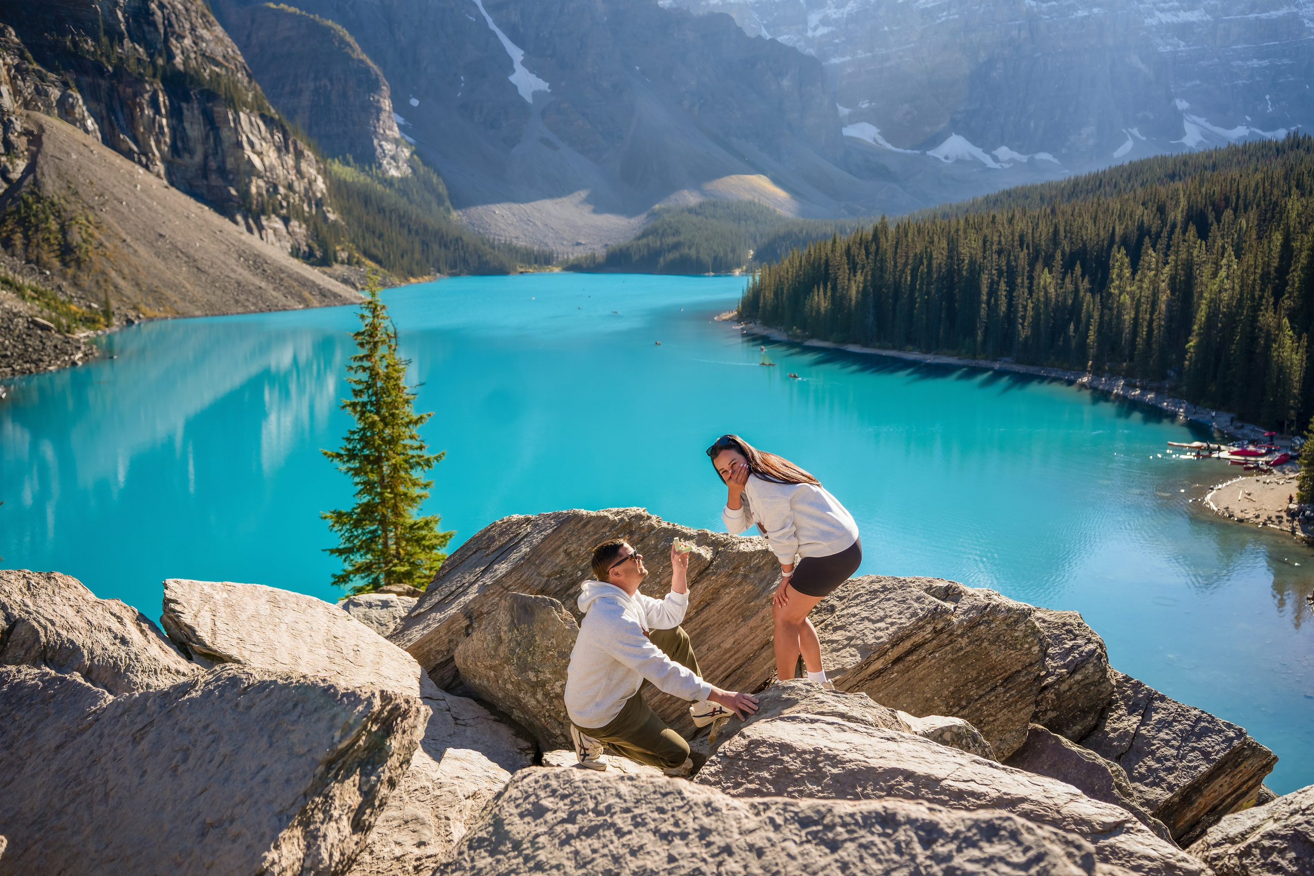 Justin & Kat — Surprise Proposal / Moraine Lake, Banff