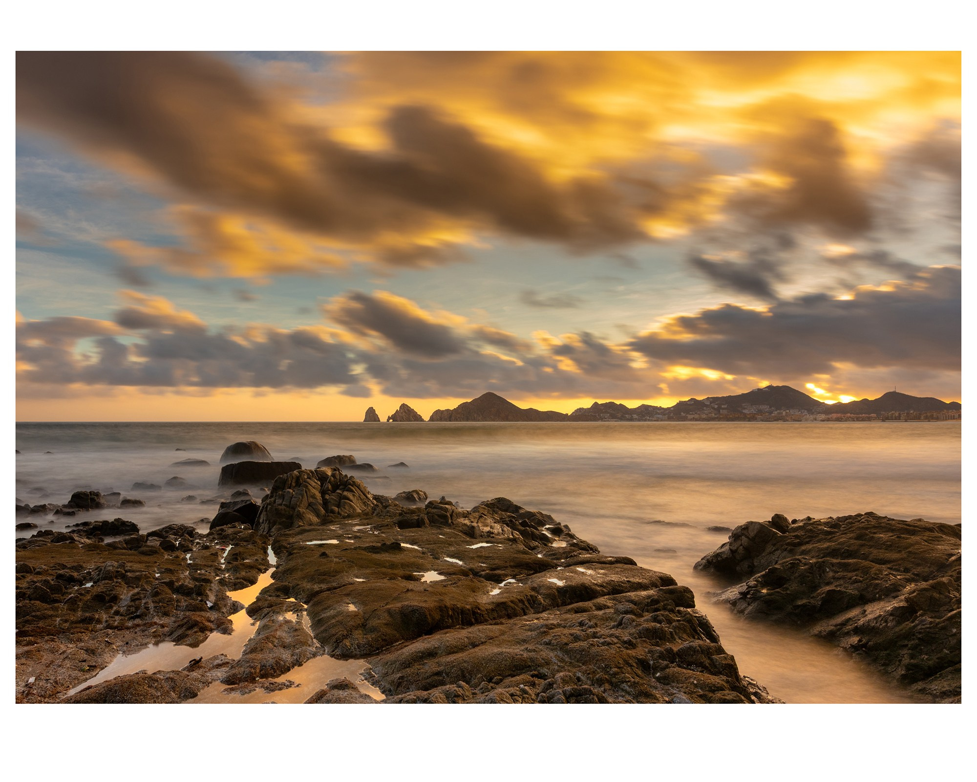 landscape of the arch in cabo san lucas, golden hour