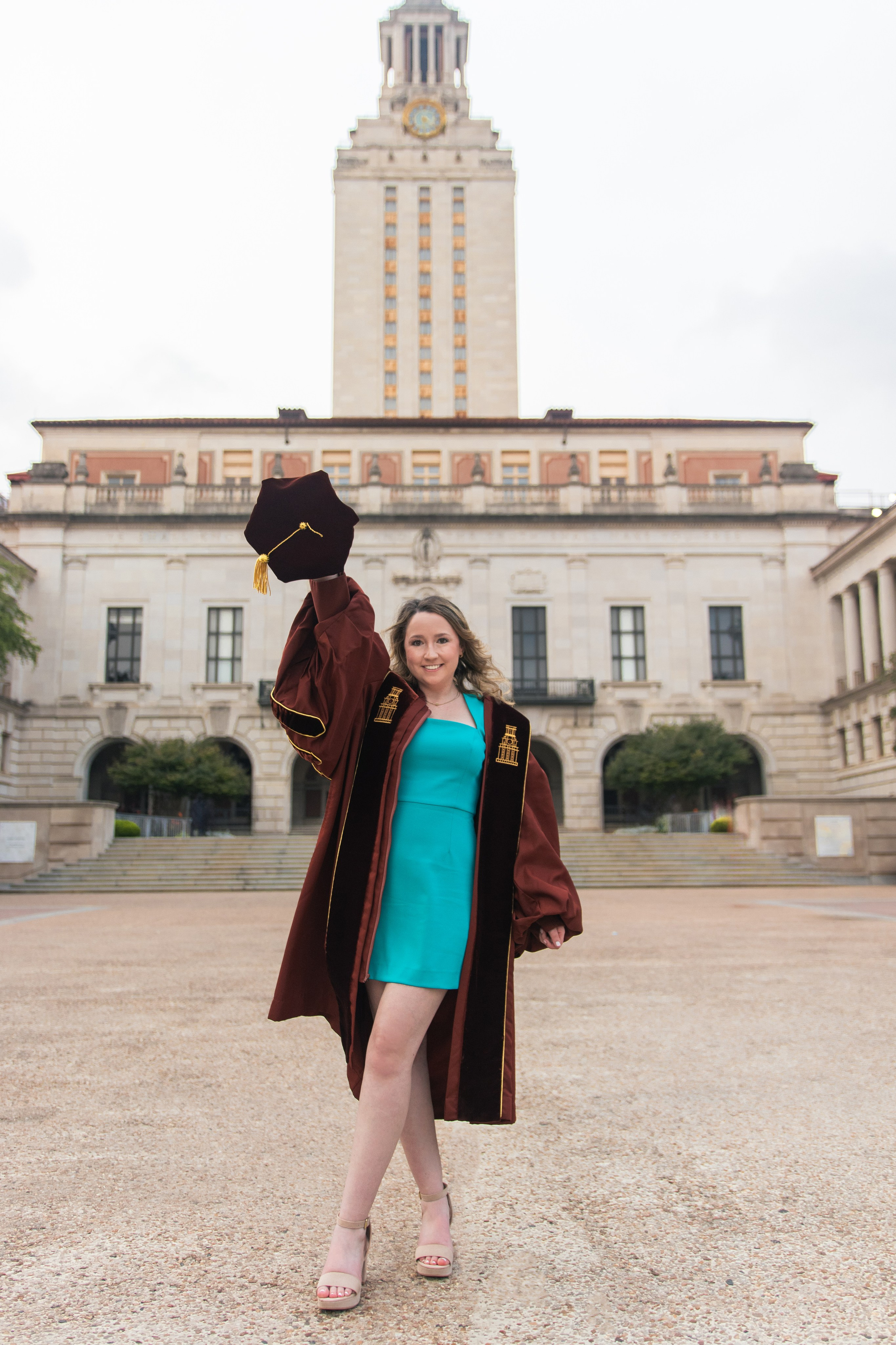 Group graduation photoshoot at the University of Texas Austin