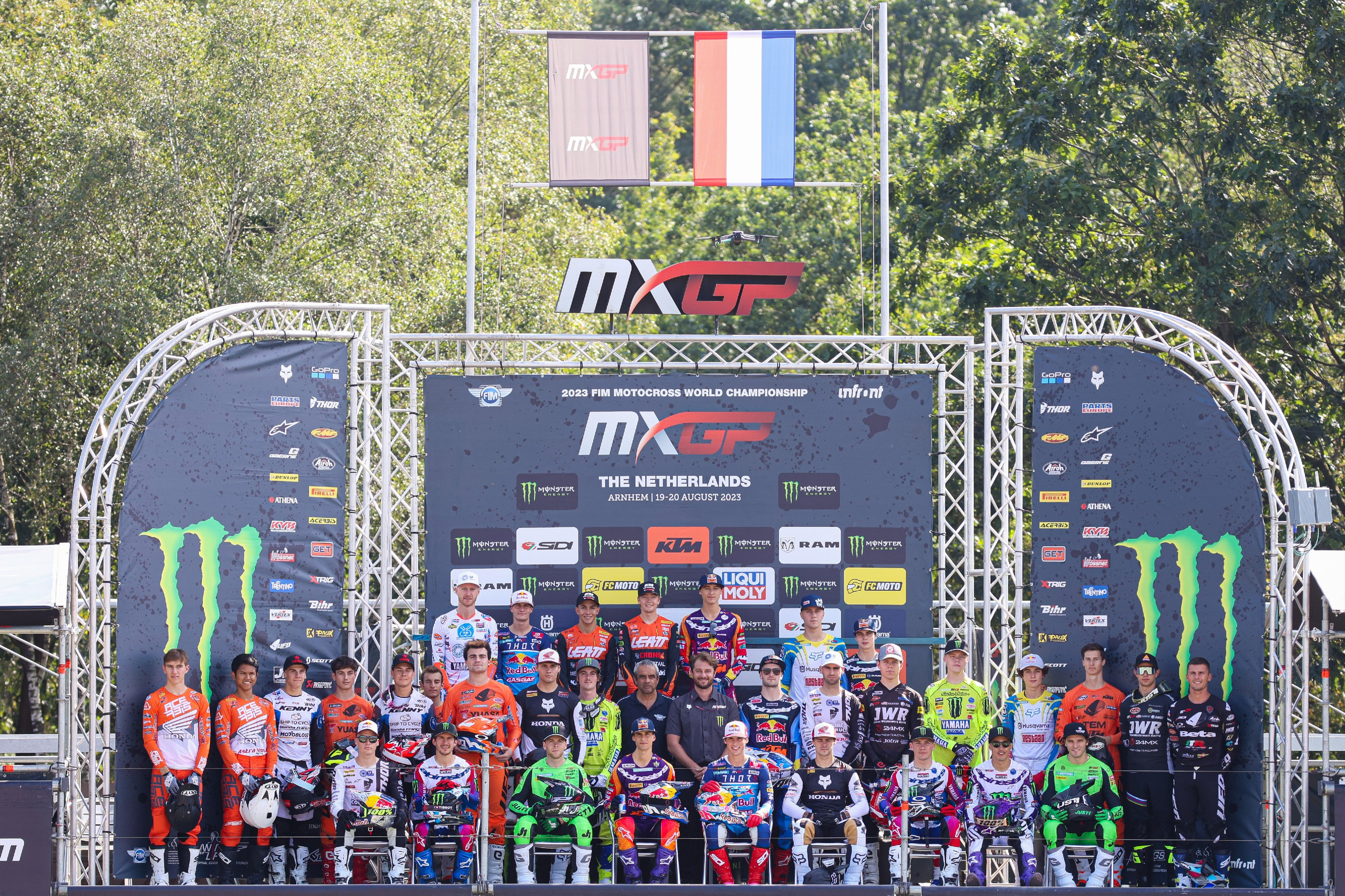 MXGP rider familly photo at the podio in Arnhem, Netherlands, Motocross World Championship