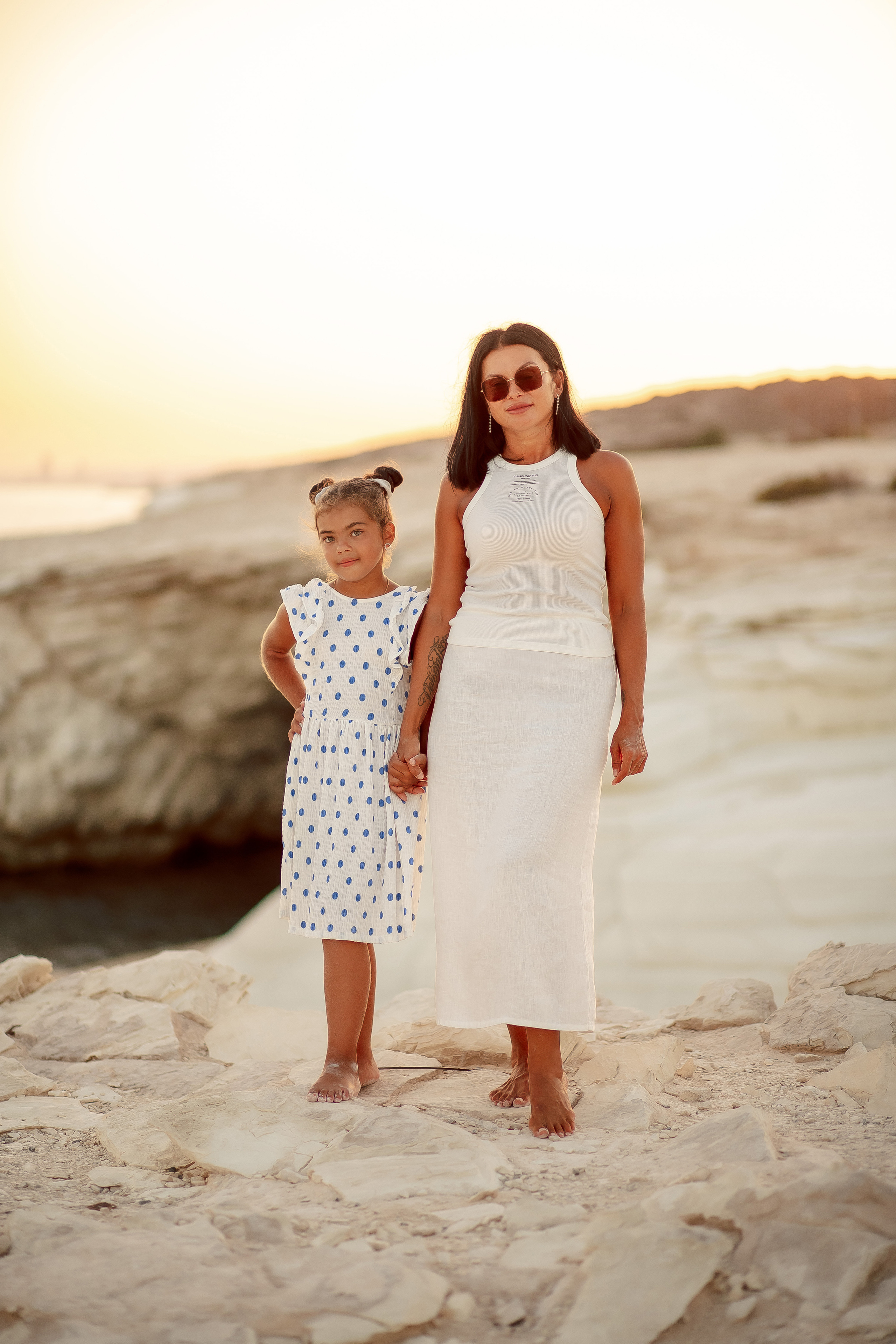 Mother and daughter. White rocks. Photographer in Cyprus