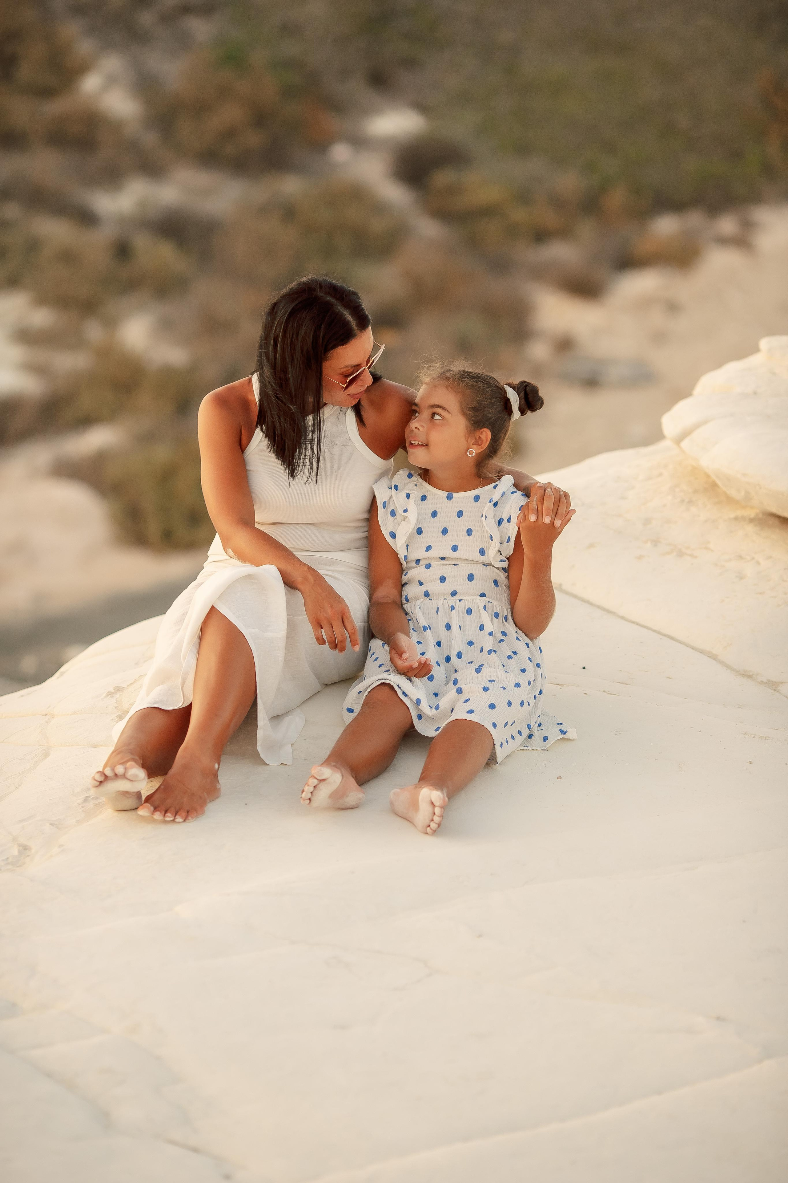 Mother and daughter. White rocks. Photographer in Cyprus