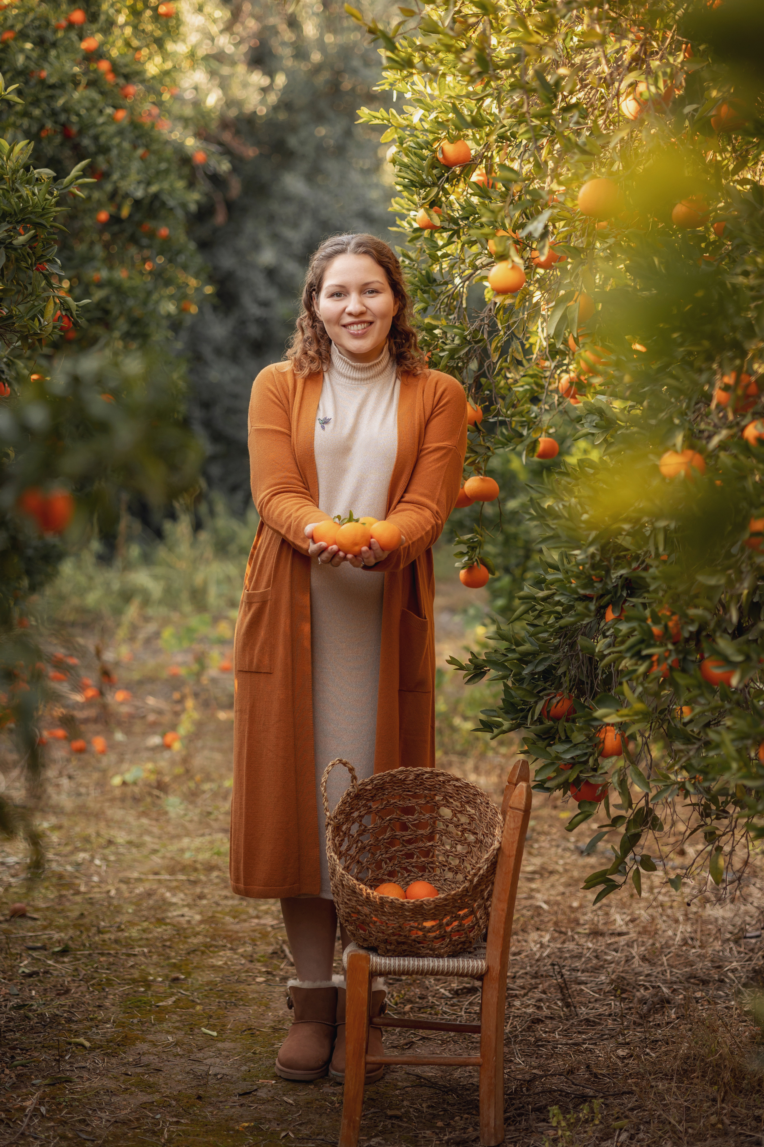 Photoshoot in mandarine garden. Photographer in Cyprus