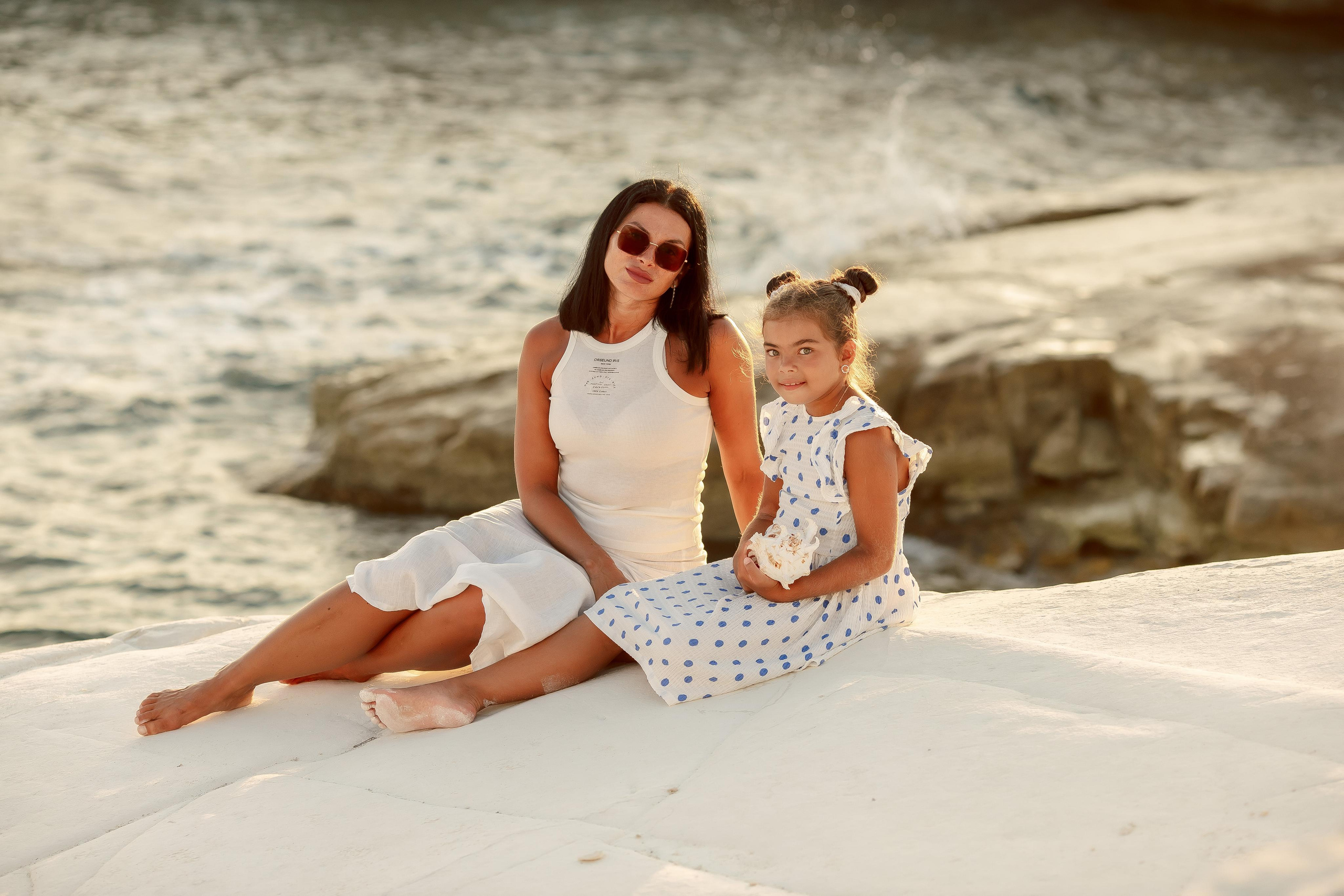 Mother and daughter. White rocks. Photographer in Cyprus