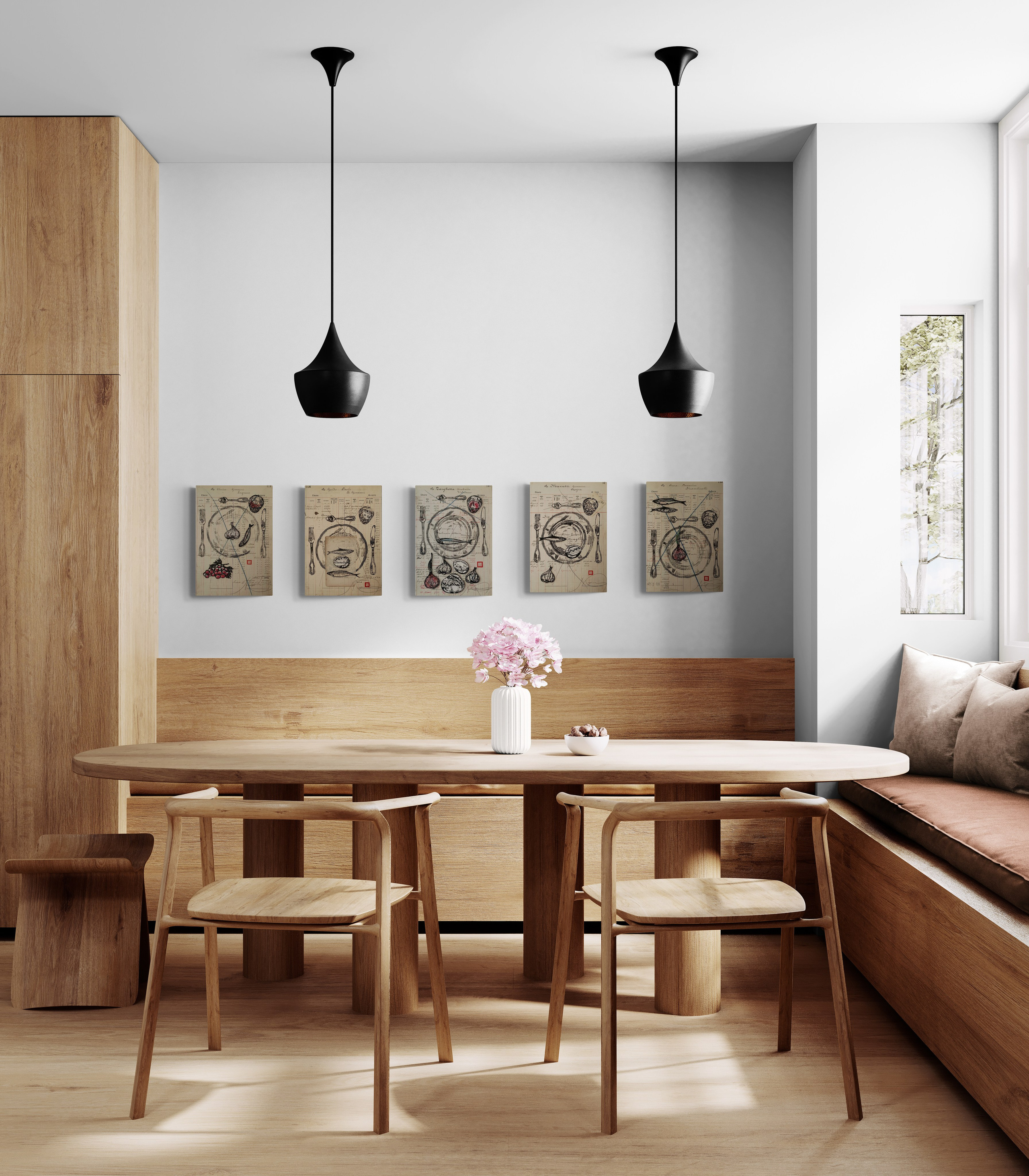 La serie Panem Quotidianum di Nadia Kuprina interviene su un archivio contabile storico (1918–1930), proveniente da un contesto vinicolo piemontese. I dati nominativi dei clienti e i loro acquisti — vino rosso, acciughe, beni essenziali — vengono attraversati da stampe manuali di stoviglie in linoleografia. Il numero di pagina determina il titolo dell’opera. Il lavoro indaga eredità, identità e dimensione sociale del pasto come spazio di relazione e condivisione.