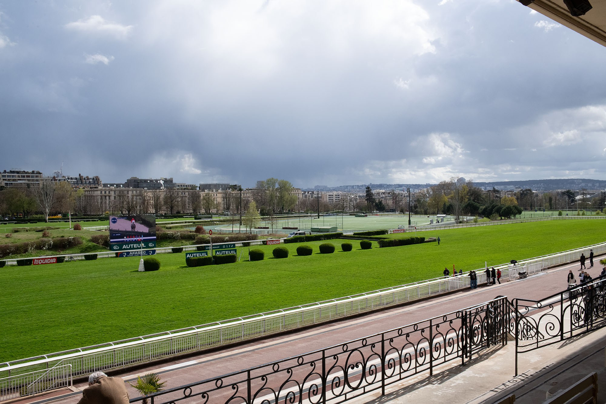 Grandstand view of Hippodrome d’Auteuil racecourse in Paris