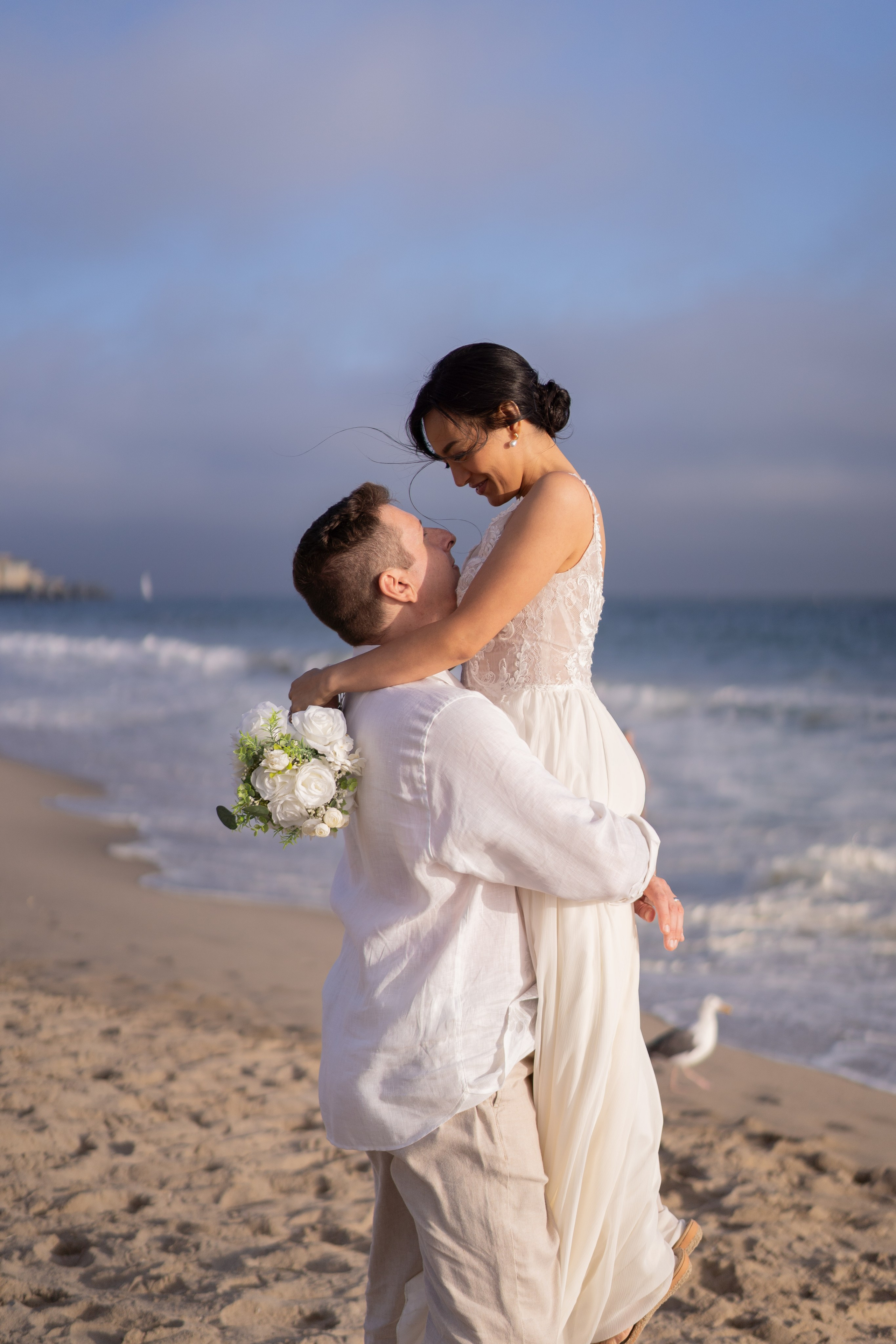 Santa Monica beach sunset elopement. Cinematic Wedding & Elopement Photography in Los Angeles | Inspired by Indie Film & Real Life