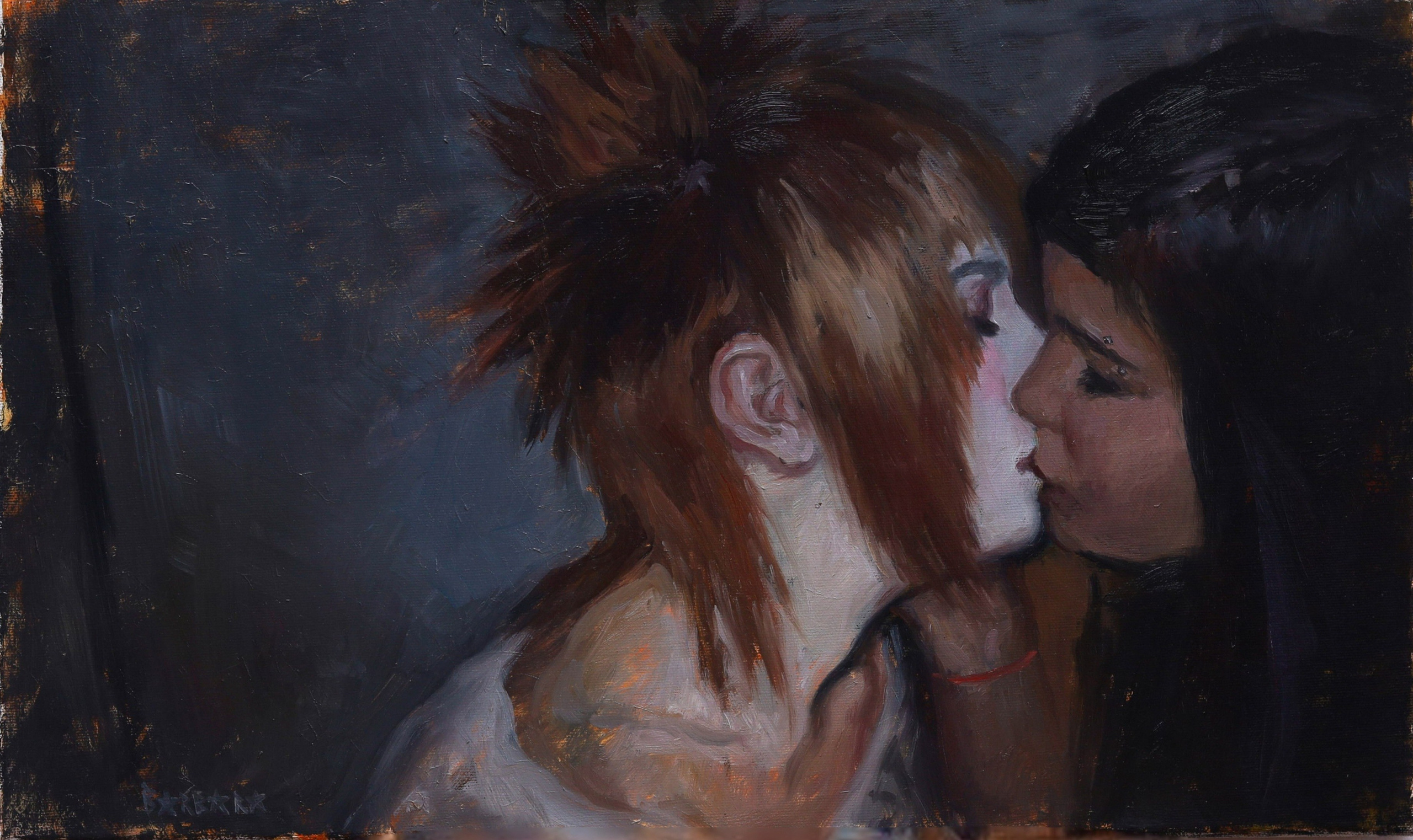 The Kiss, oil on canvas, Barbara Cabral. Barbara Cabral