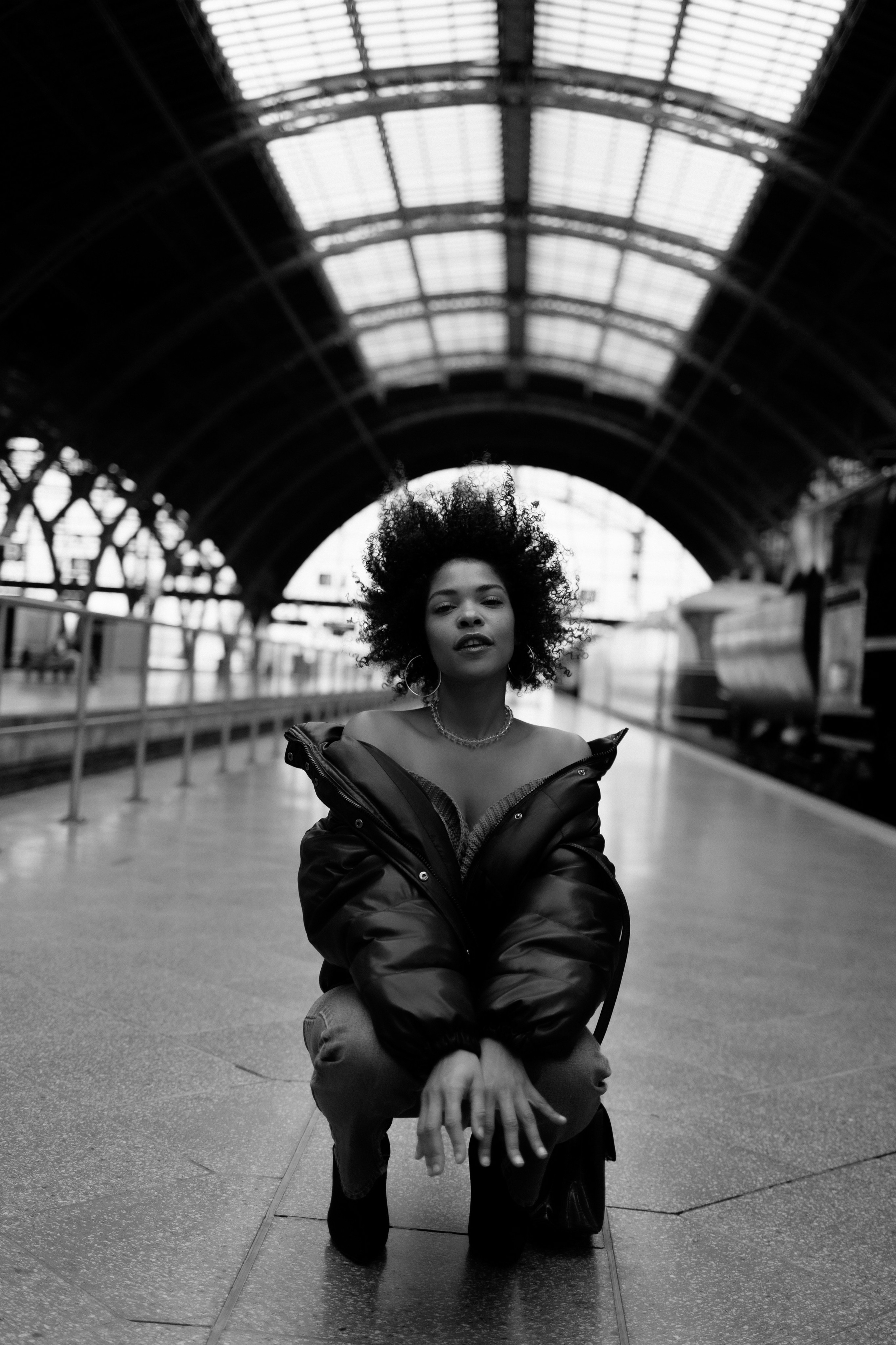Urban Soul. Portrait Photoshoot at the Train Station. Natural Light & Cinematic Mood. Kristina Kozheltsova- Soulful Portrait&Lifestyle&Love Story Photographer in Leipzig, Germany