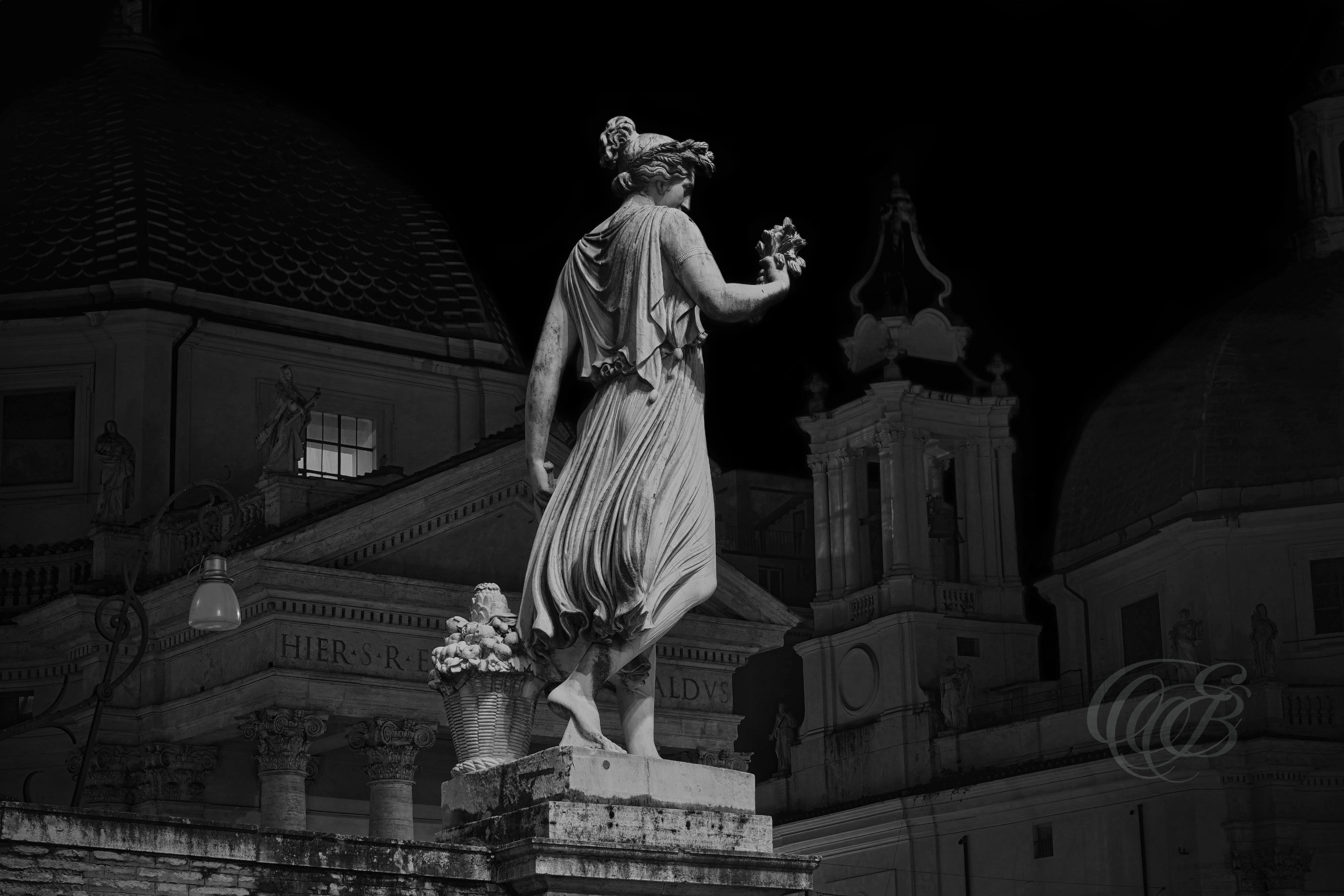 Italy - Rome - Piazza del Popolo in black and white, central square with classical fountain and surrounding architecture, photography of Italy, Eduardo Bartoli Photography