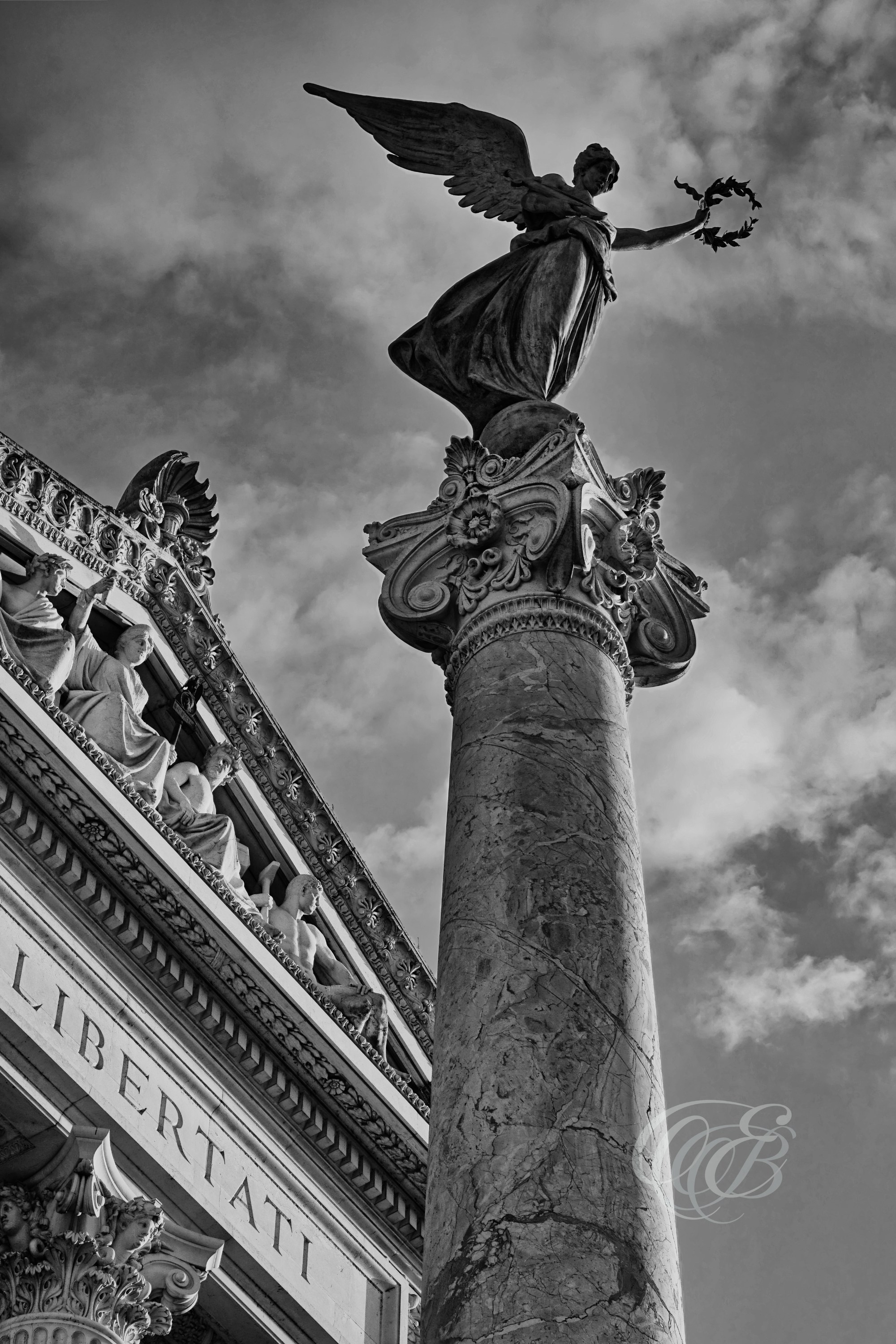 Rome Italy - The V Emmanuel II M - Angel of Victory - Eduardo Bartoli Fine Art Photography - Black and white fine art photograph of the Angel of Victory on the Vittoriano Monument in Rome, Italy – photography by Eduardo Bartoli.