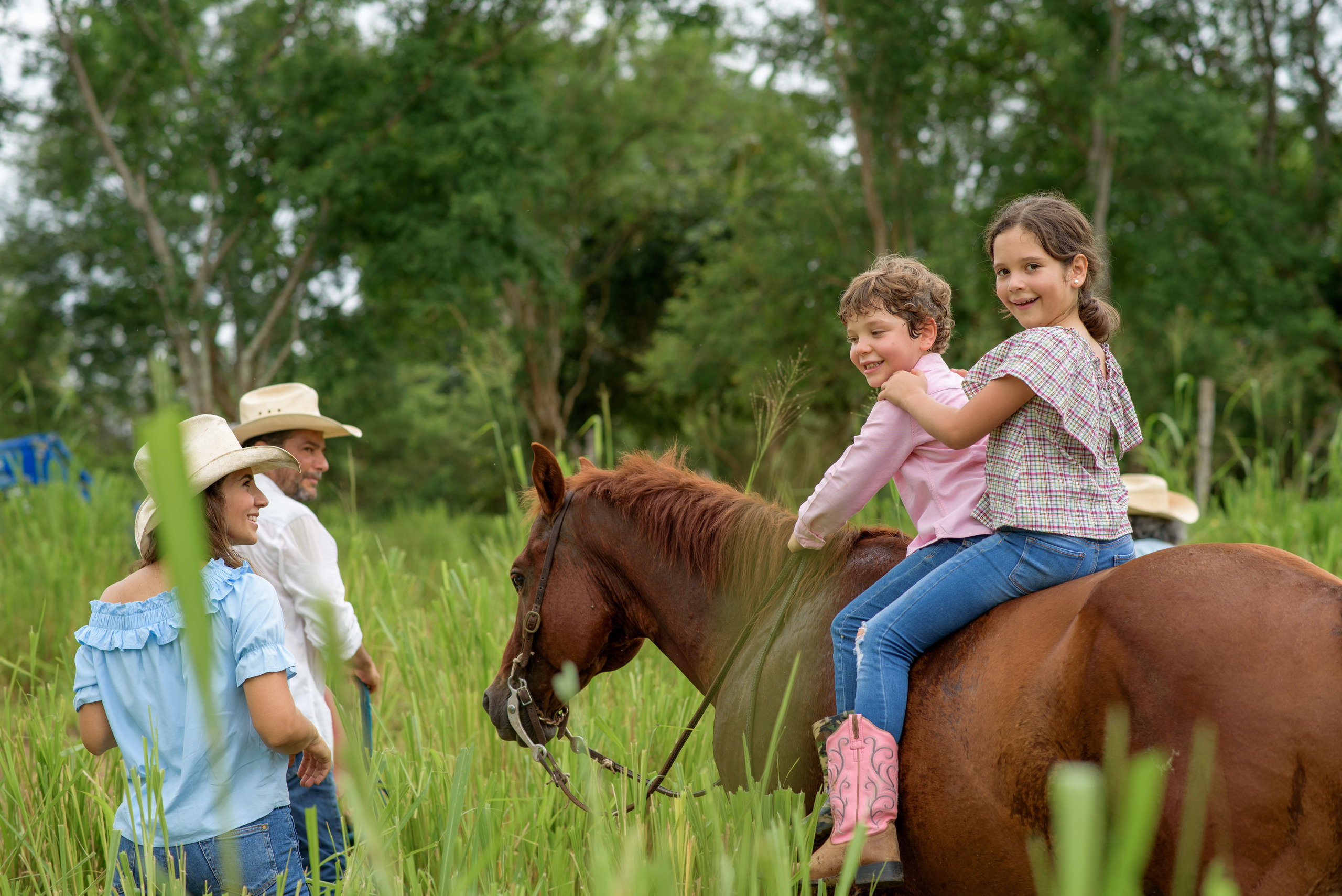 Hermosa familia en el campo. Fotógrafo familiar, retratos. Panamá, Chiriqui. Ruslán Rusakóv