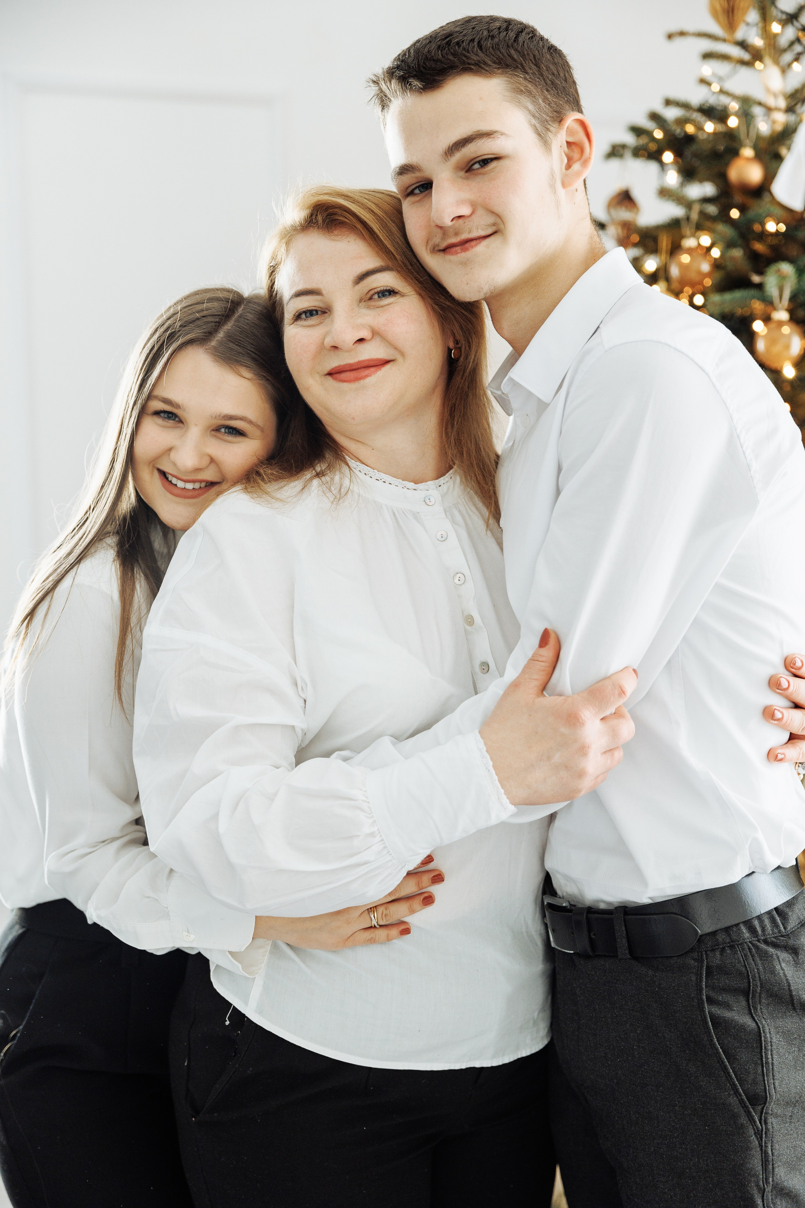 Mother with daughter and son at Christmas