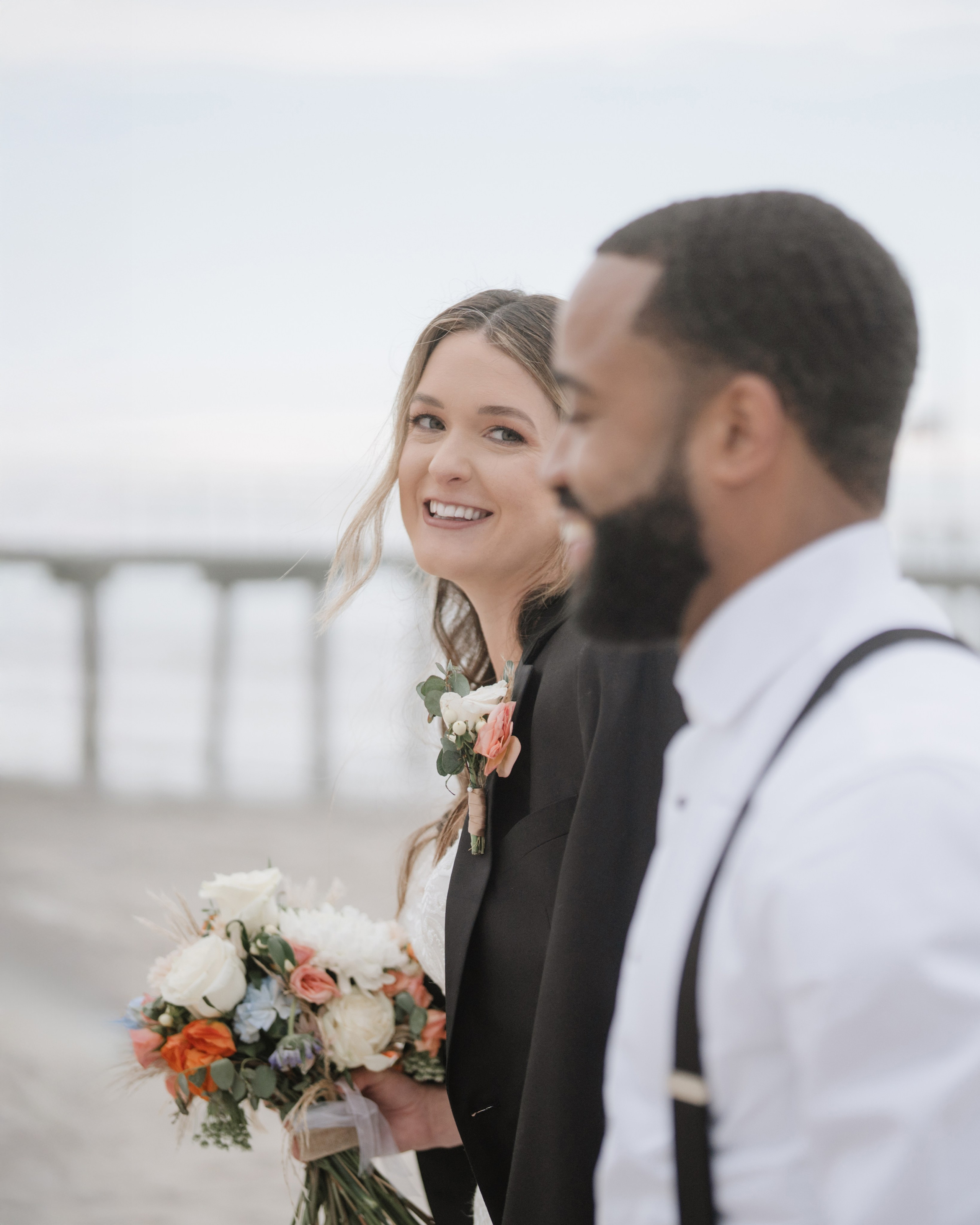 Wedding walk on the beach. Portrait and wedding photographer in New York
