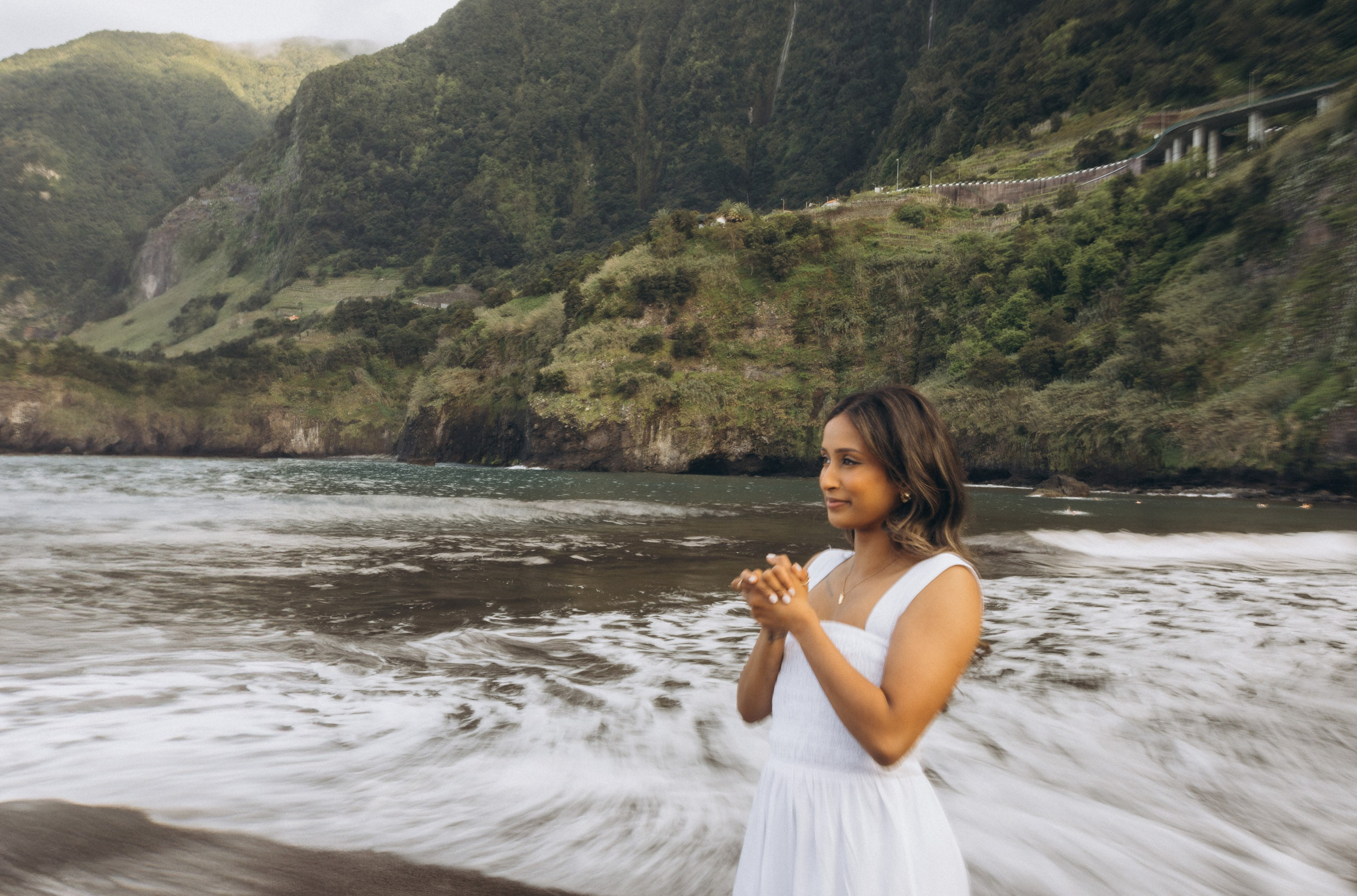 Proposal at Seixal Beach, Madeira – romantic engagement by the ocean, capturing intimate moments on the black sand shore