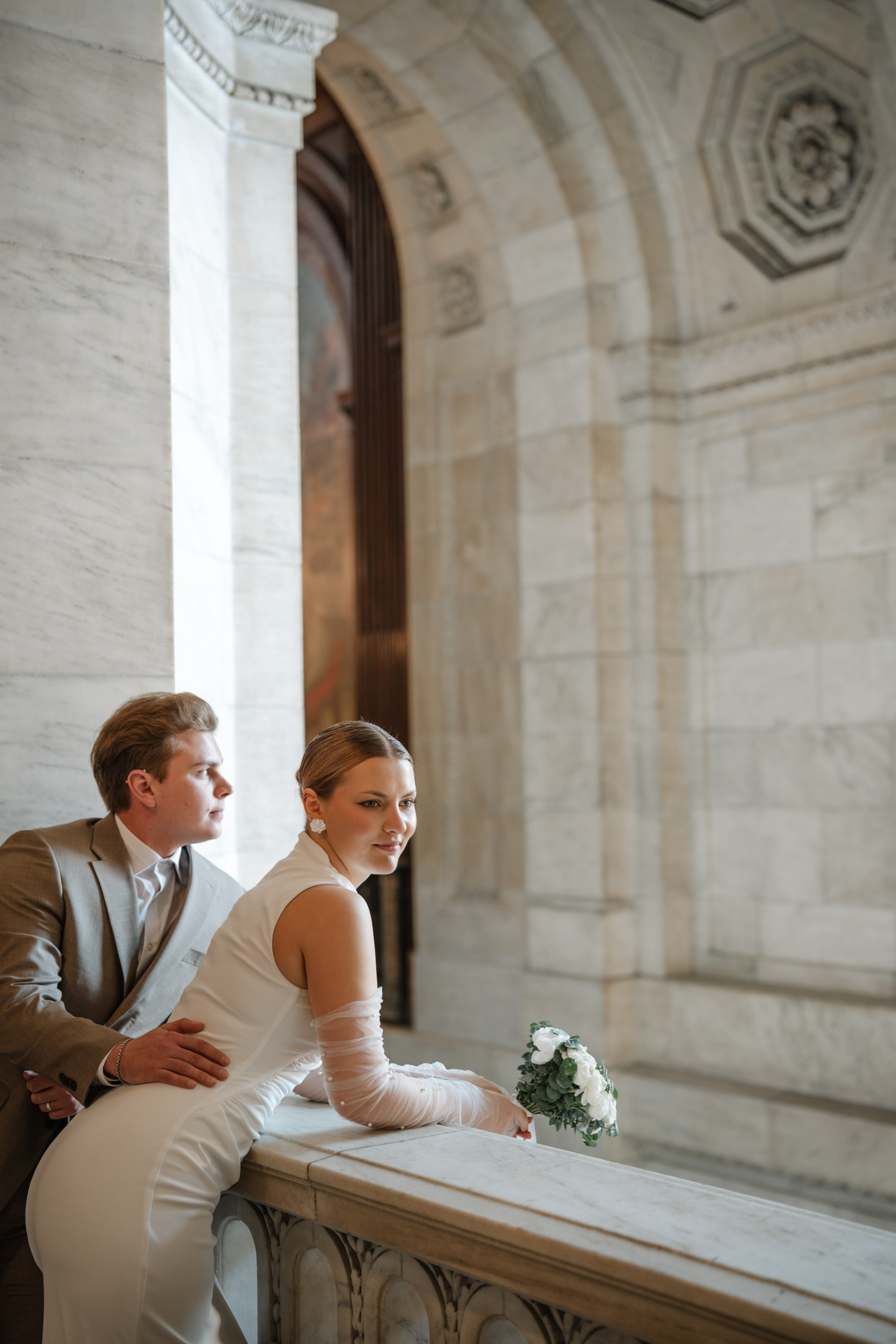 Wedding photo session at the Public Library NY. Portrait and wedding photographer in New York
