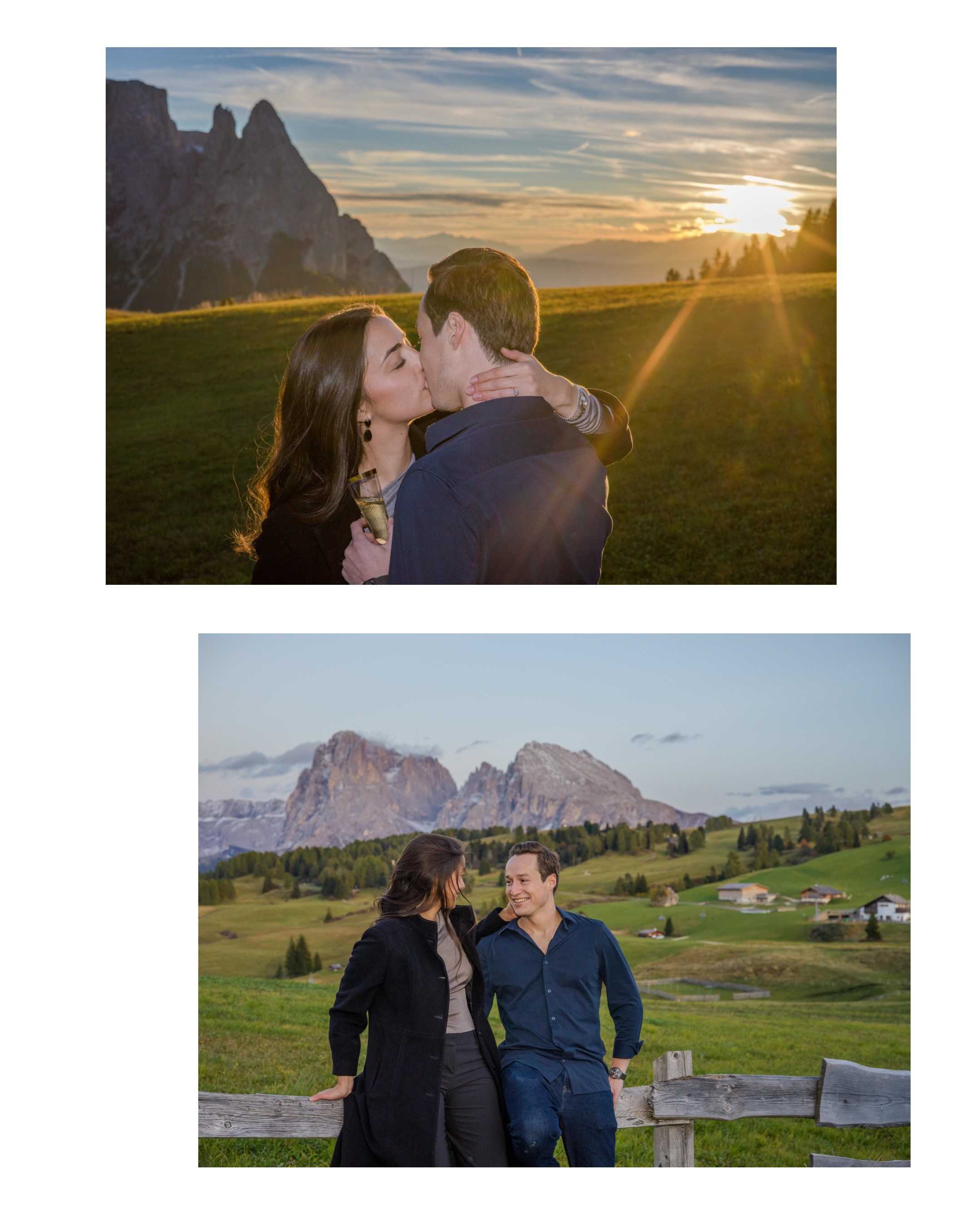 Man proposing on one knee in the Dolomites