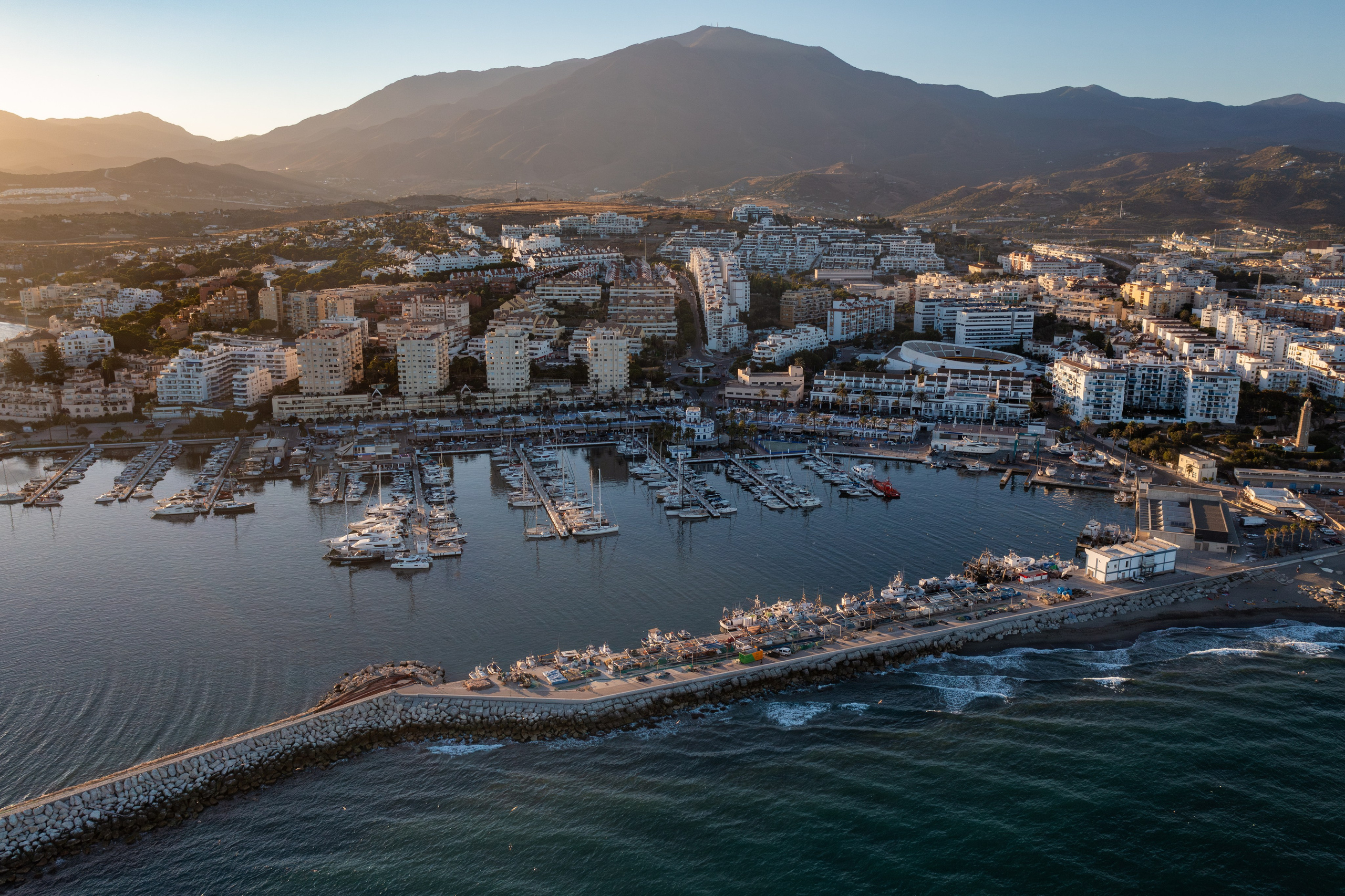 Scenic aerial view of Estepona beaches and cityscape by real estate photographer