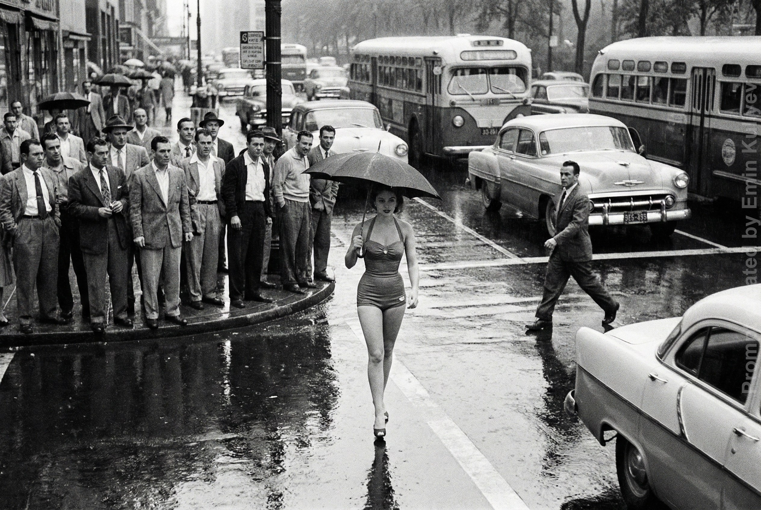 AI 1950s photo style test, vintage film look, realistic AI photography, retro image generation, learn my prompts in online class. Emin Kuliyev — Award-Winning Wedding Photojournalist NYC & USA | Best Wedding Photographer Known for Candid, Timeless Moments