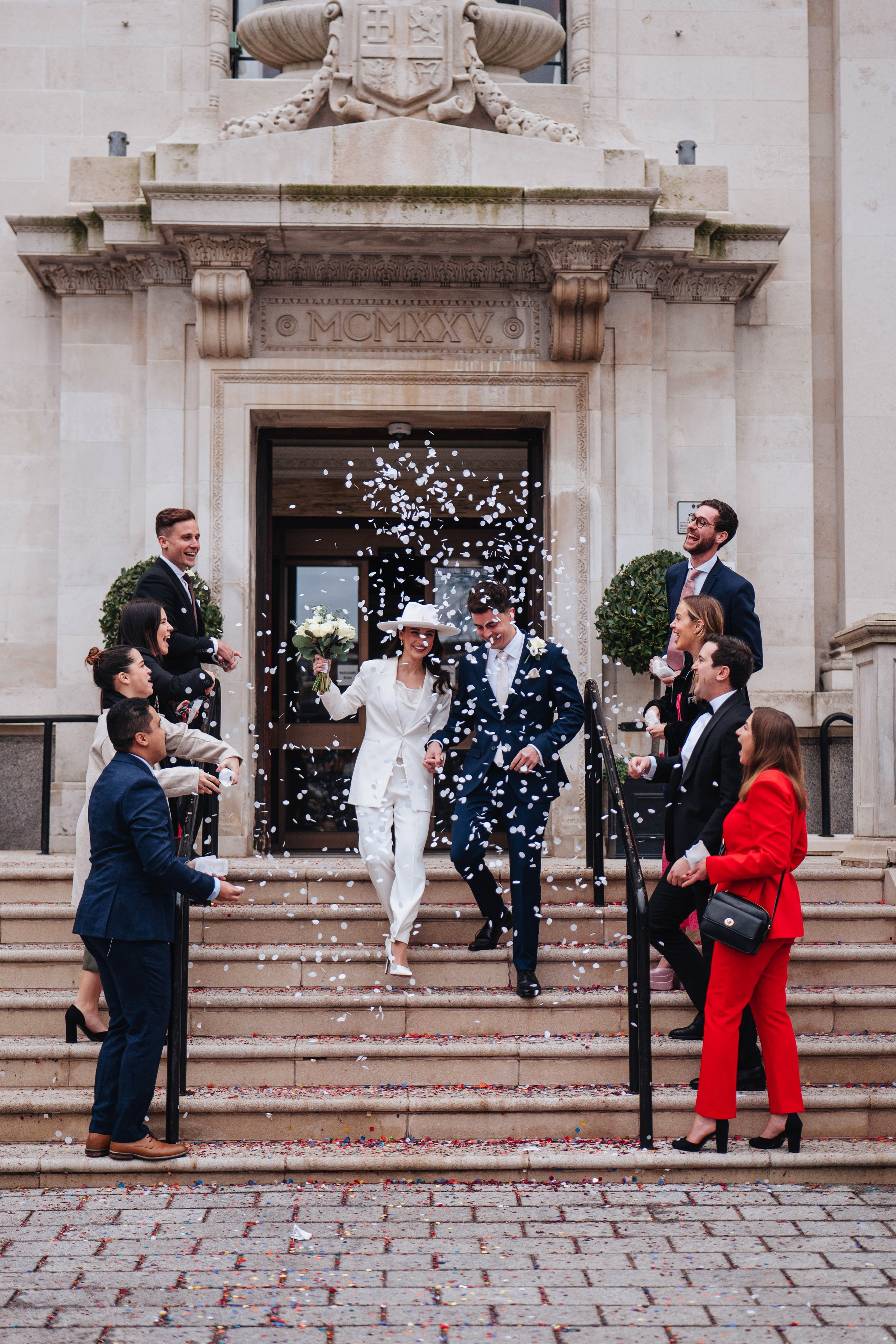 Exit from Islington town hall, meeting the couple with confetti