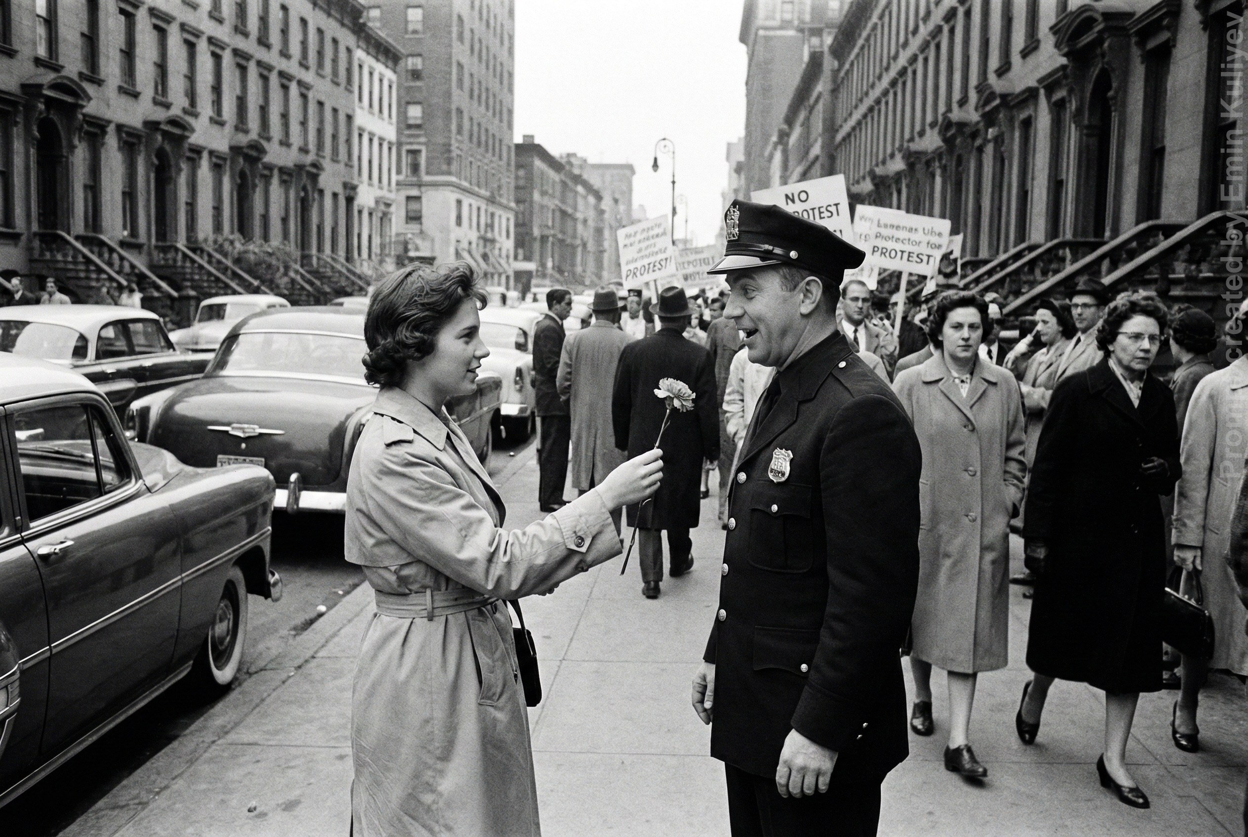 AI 1950s photo style test, vintage film look, realistic AI photography, retro image generation, learn my prompts in online class. Emin Kuliyev — Award-Winning Wedding Photojournalist NYC & USA | Best Wedding Photographer Known for Candid, Timeless Moments