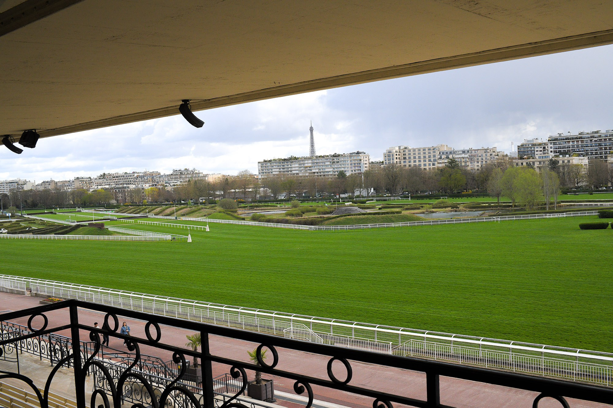 Hippodrome d’Auteuil racecourse with Eiffel Tower view in Paris
