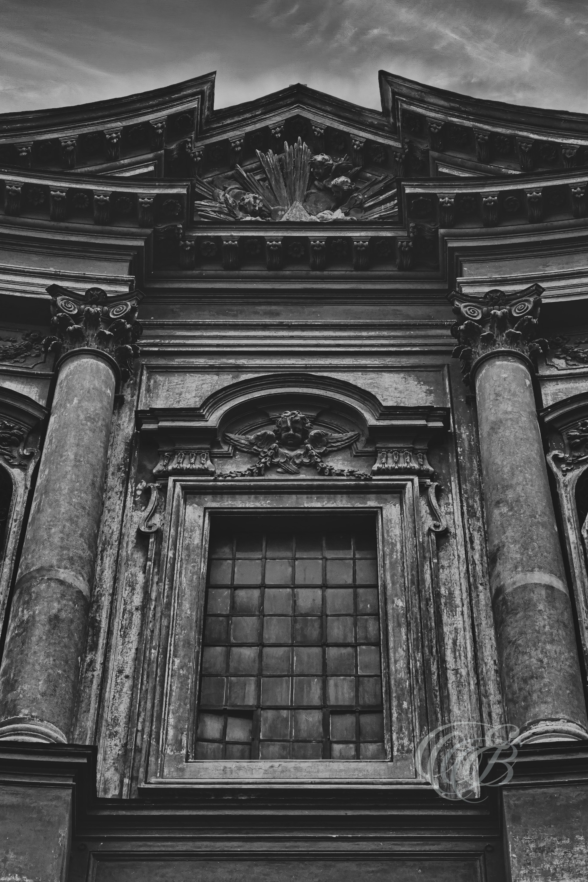 Rome Italy – Chiesa della Santissima Trinità in Rome, historic Catholic church façade reflecting post-medieval ecclesiastical architecture, captured in black and white fine art photography. Rome, Italy – photography by Eduardo Bartoli.