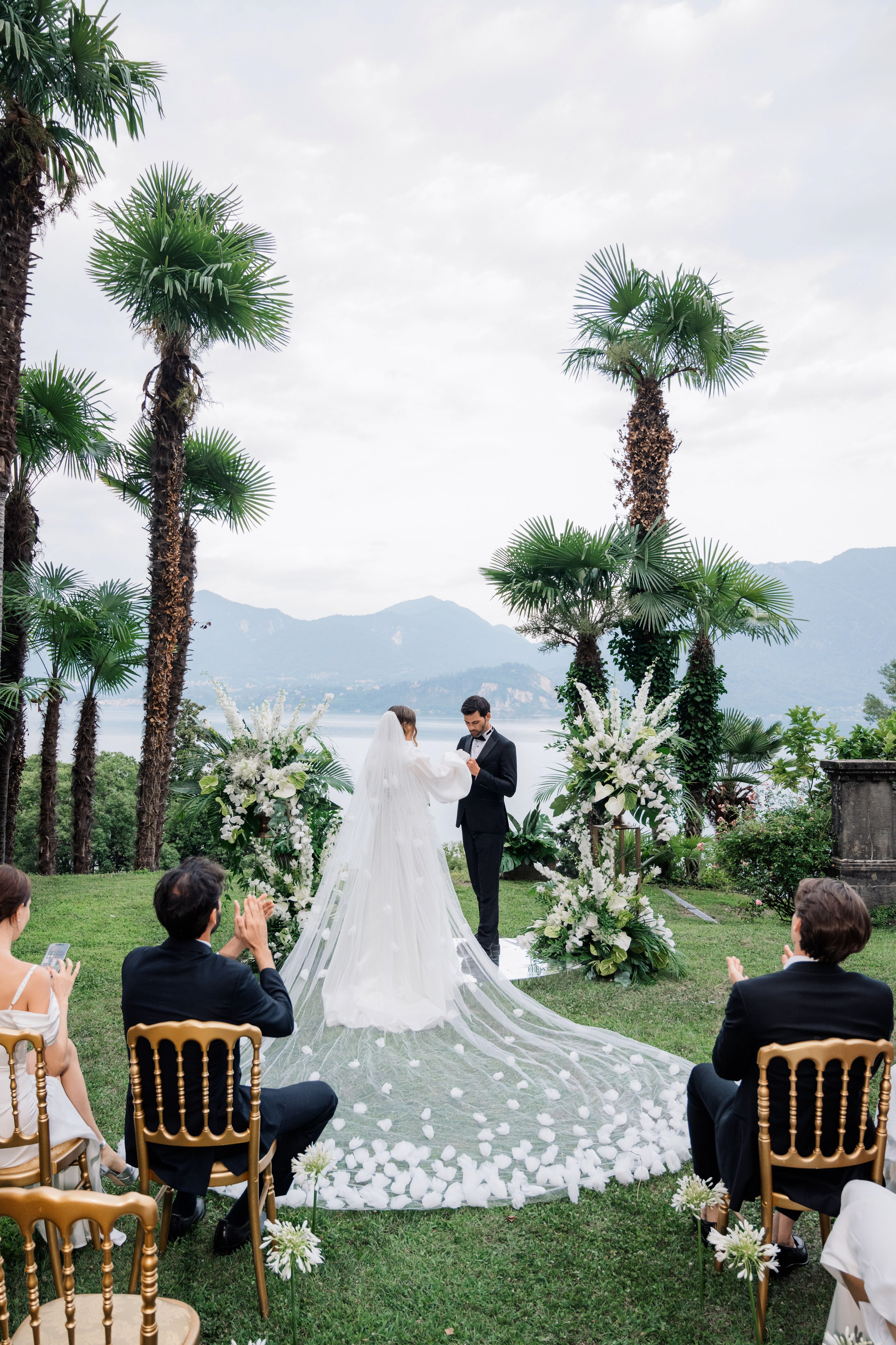 a wedding ceremony at the lake house