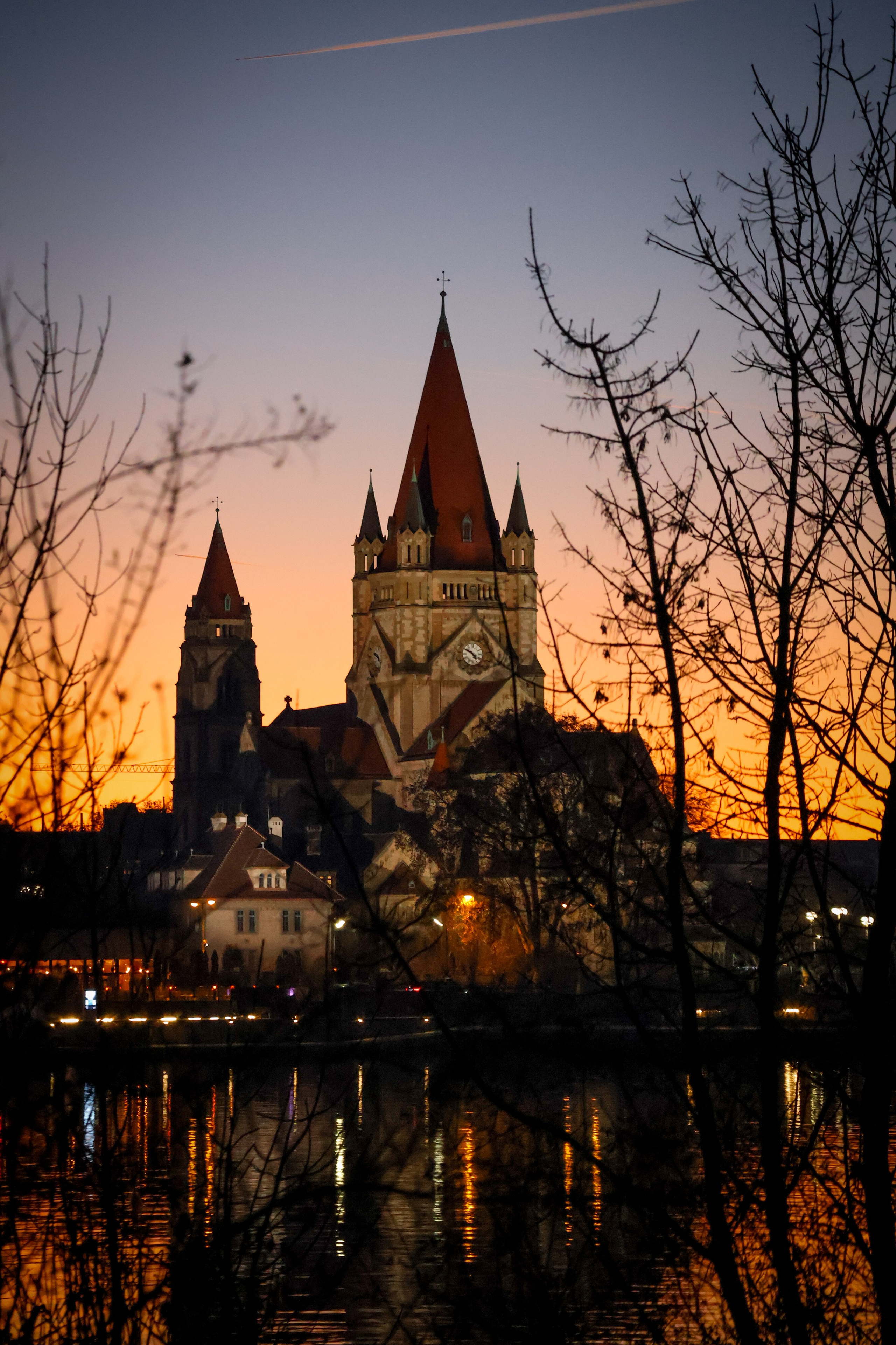 A church in a golden sunset in Vienna