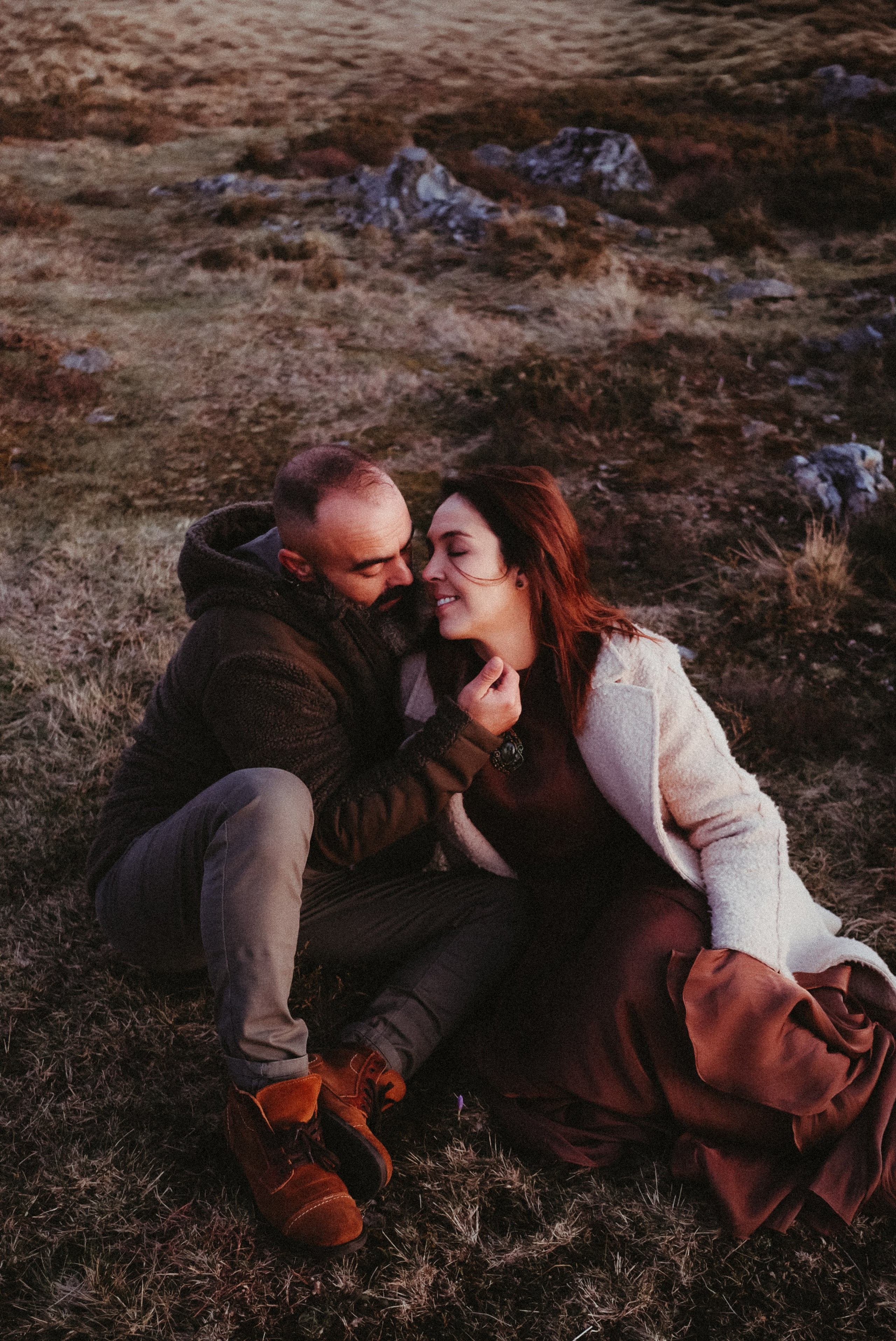 Moody forest engagement photography with organic and artistic feel