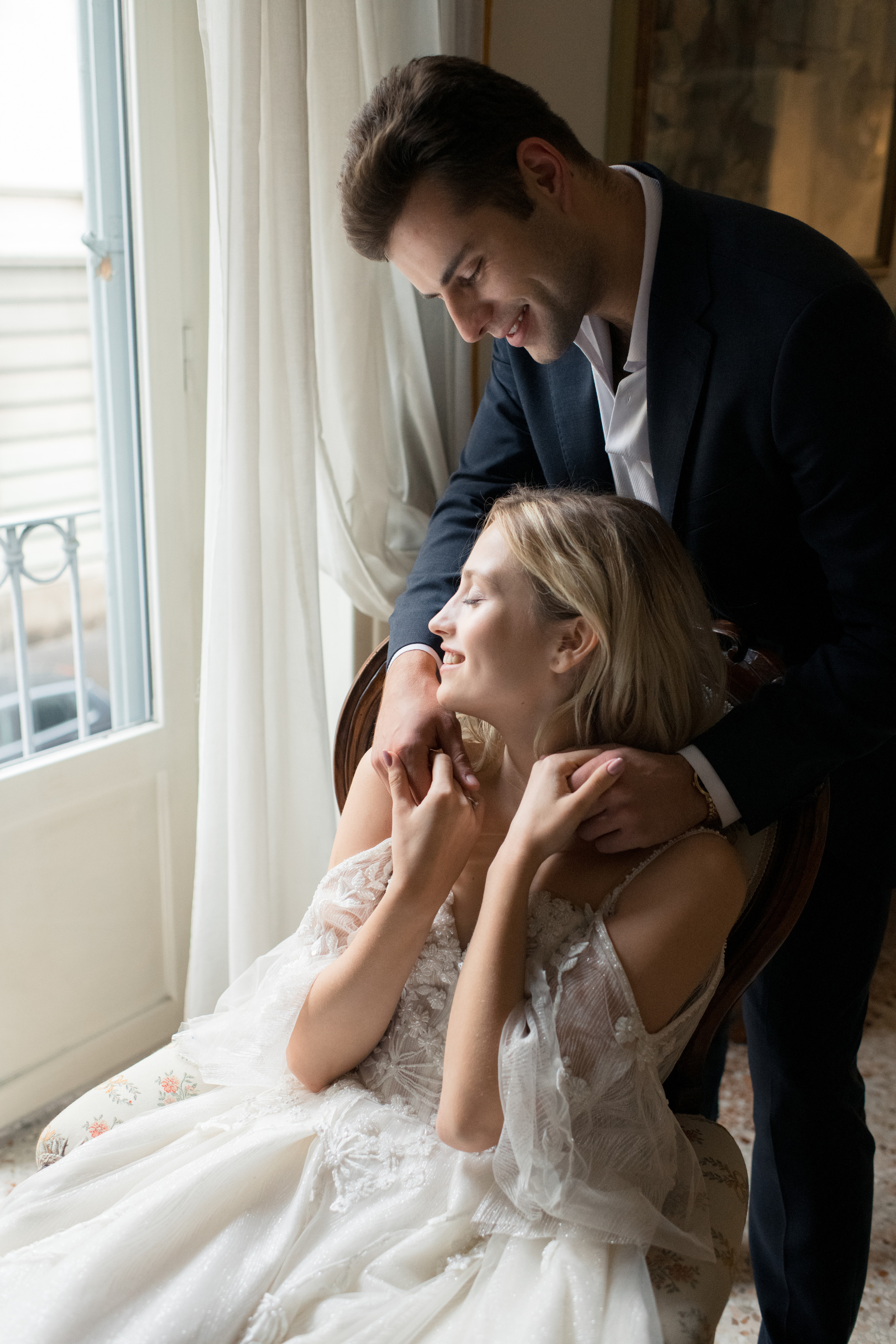 A romantic wedding couple in Milan, Italy
