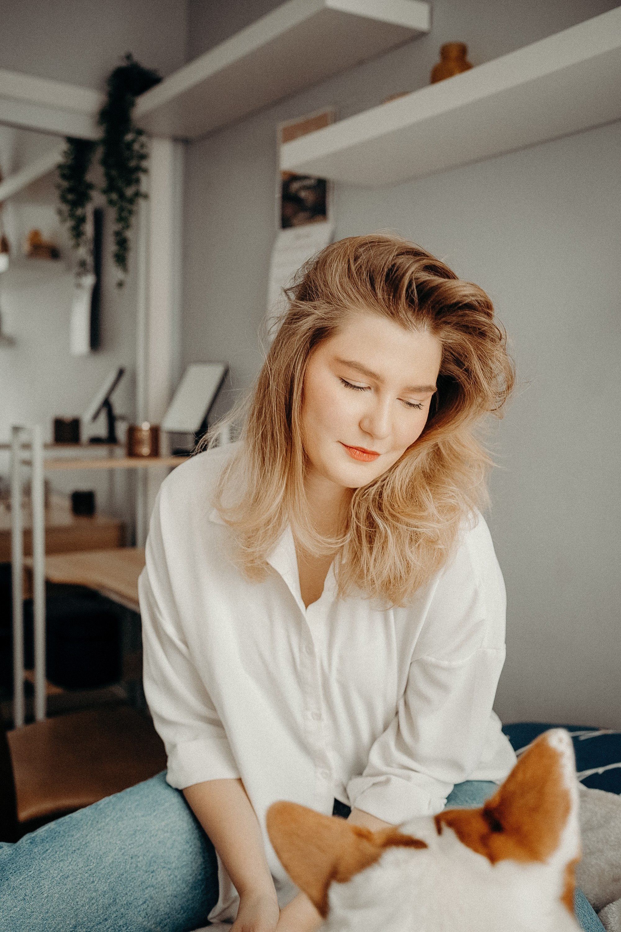 Photos of a little corgi and her owner. Portrait and wedding photographer in New York