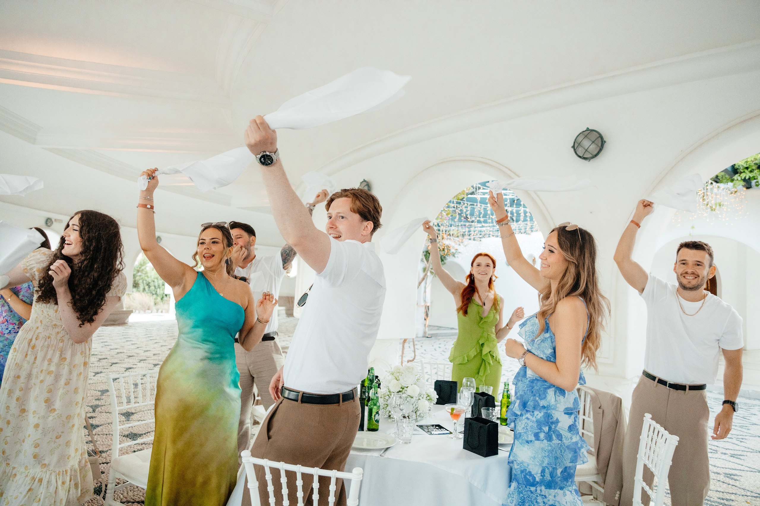 Cheering at bride and groom in wedding Rhodes, Greece