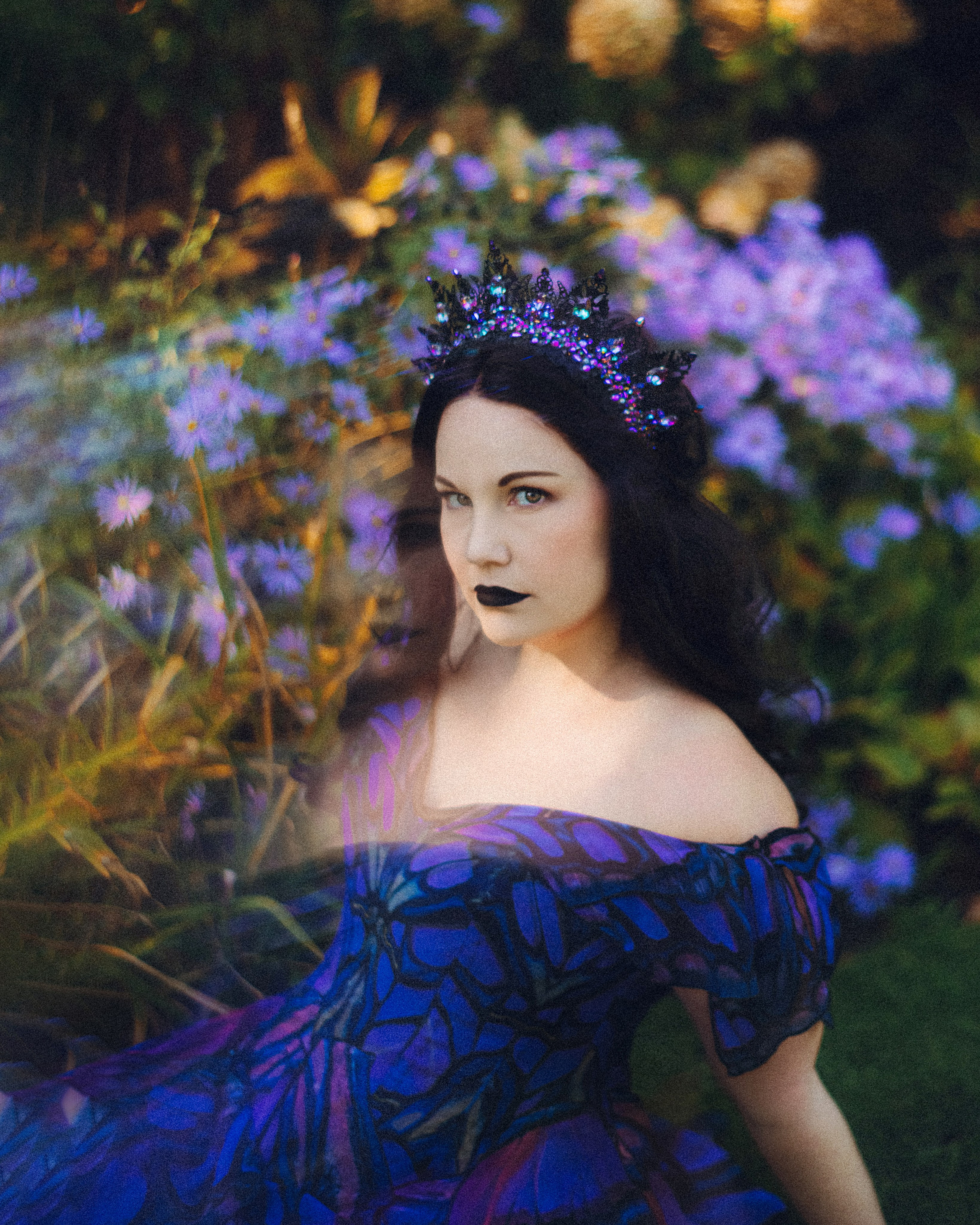 Butterfly purple fairy in a blooming garden. Moth & Moss Photography