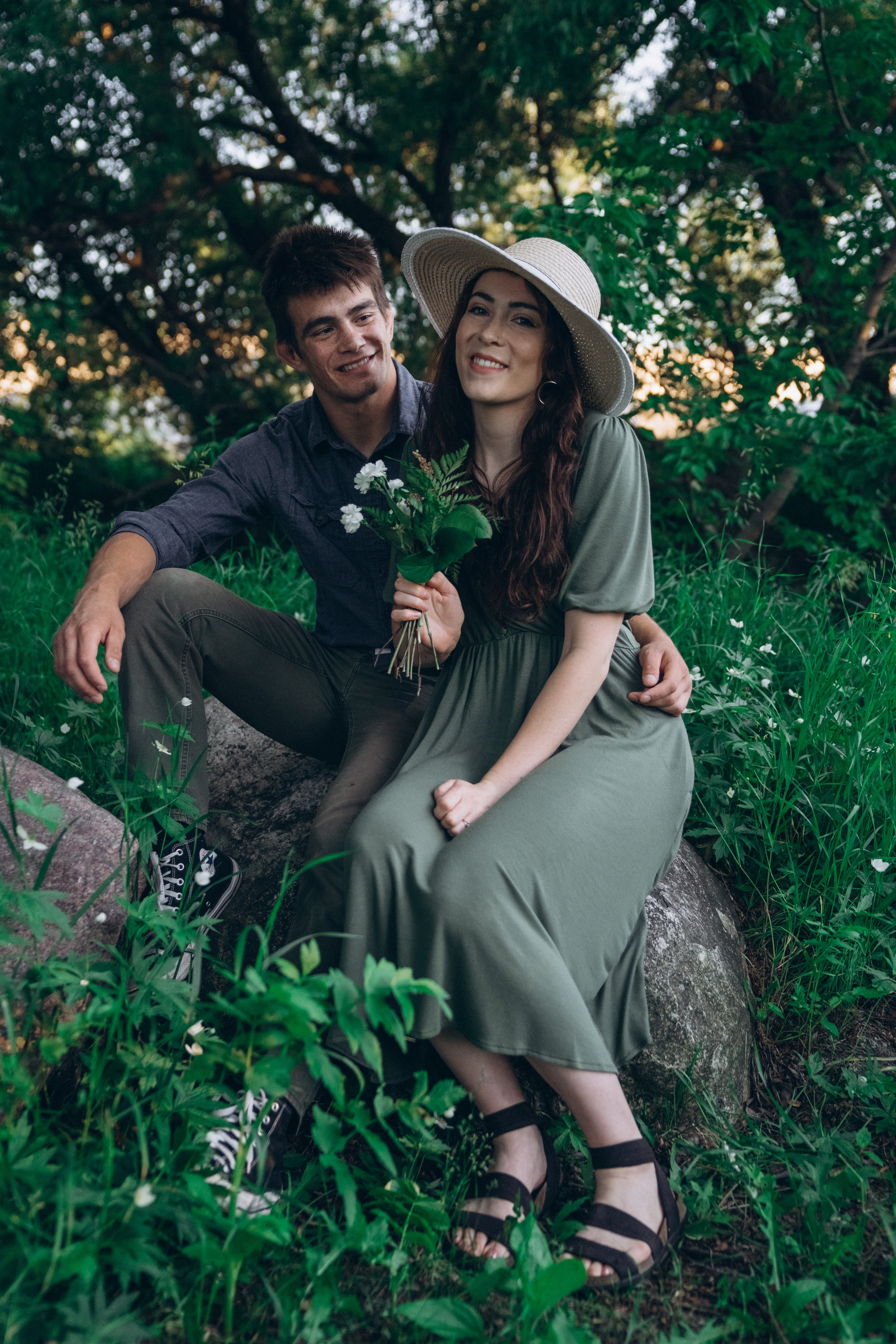 Smiling woman leaning into partner