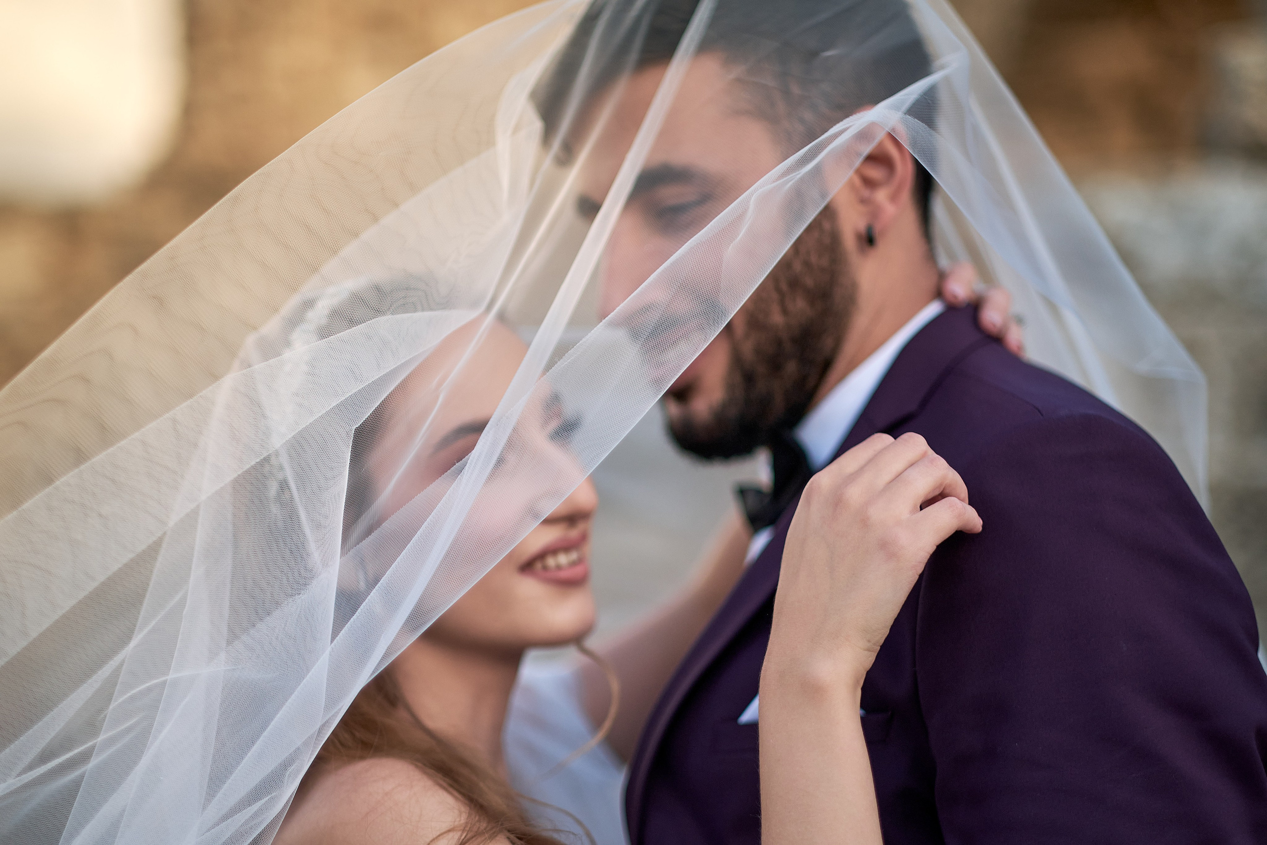 Love Story , wedding Romantic wedding couple portrait, bride with veil and groom in suit, emotional wedding photography by Maxim Polak Israel