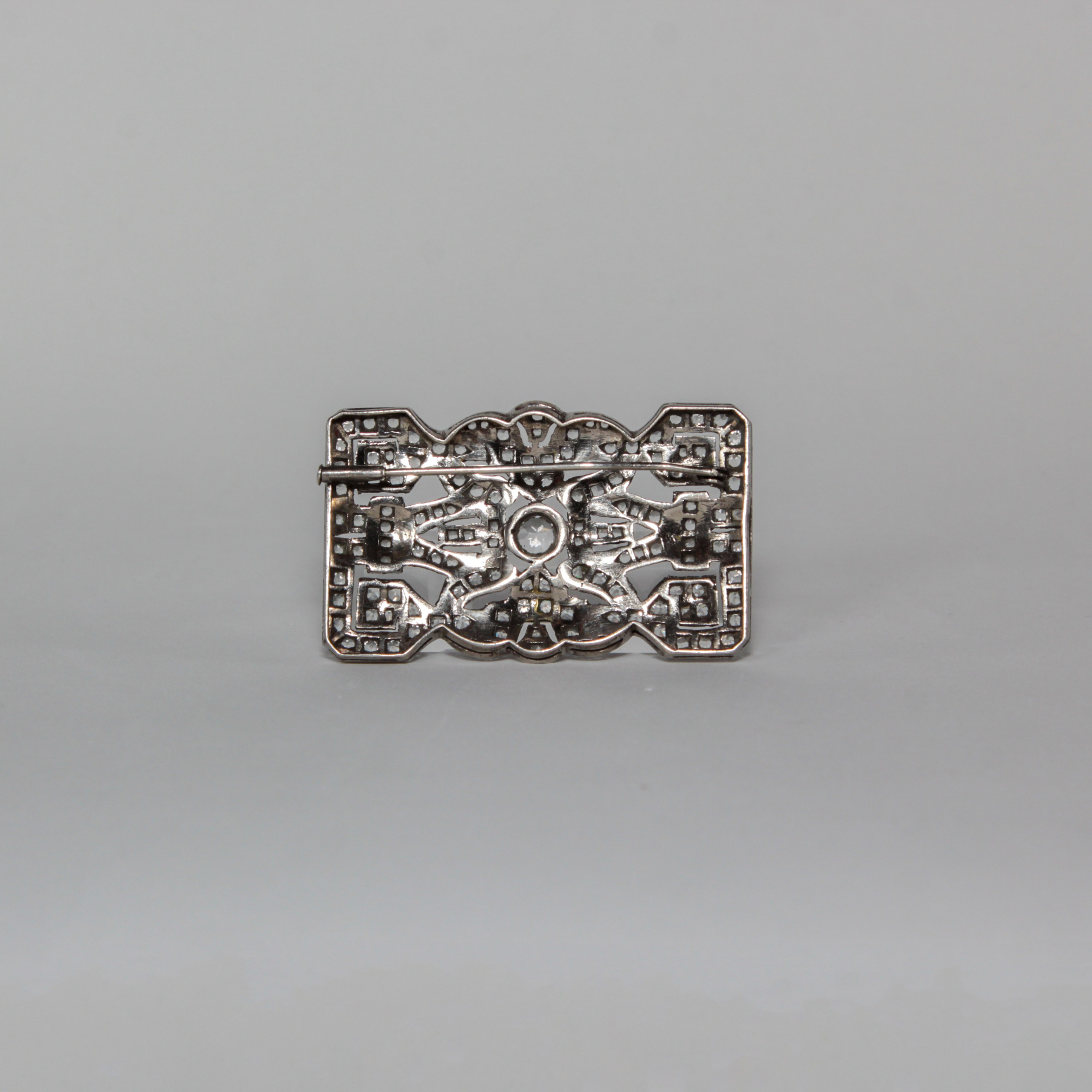 antique brooch with silver crystals art deco