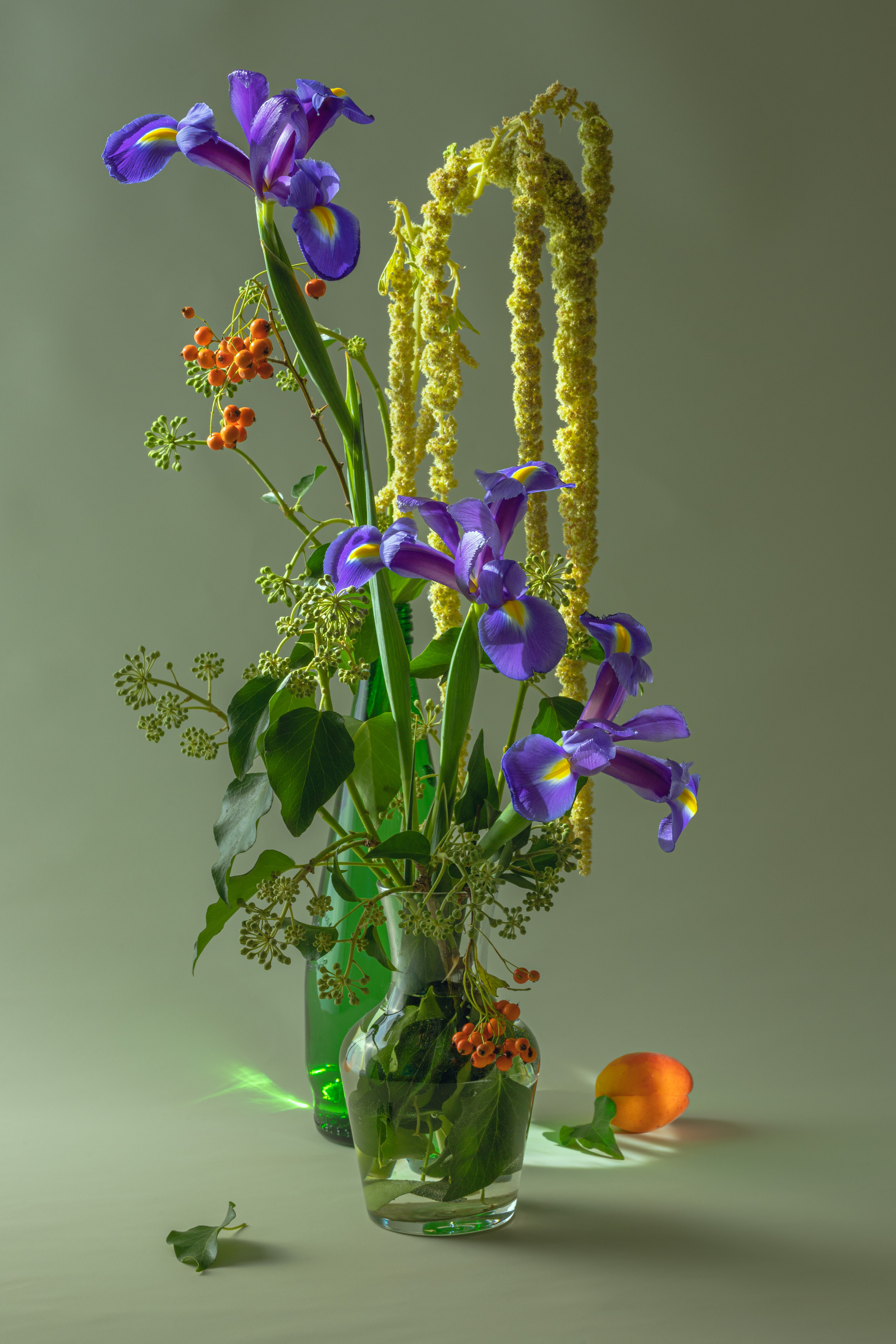 still life contemporary composition with amaranths and irises