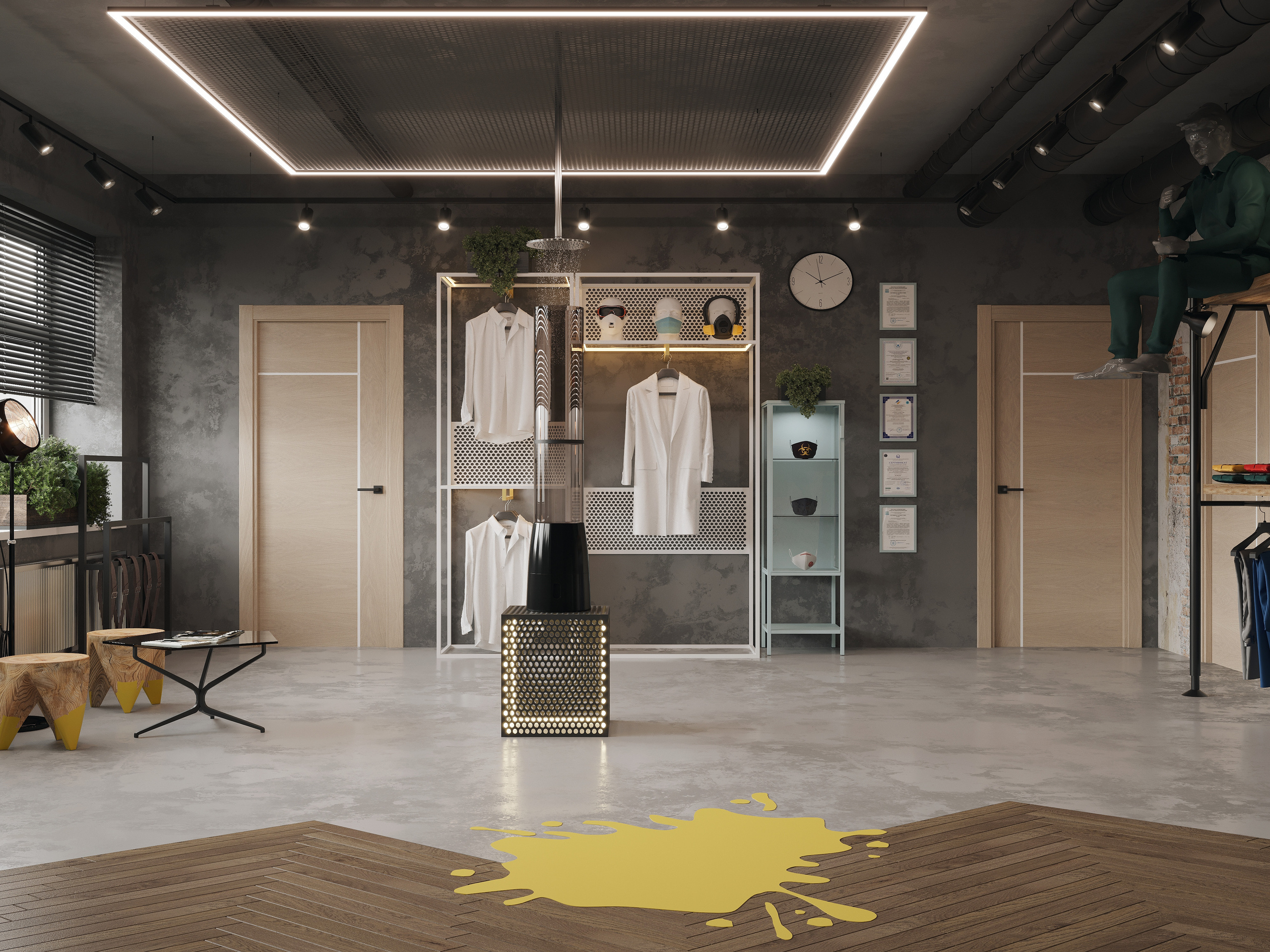 Workwear show room. Interjera dizaina studija 4 Stūri